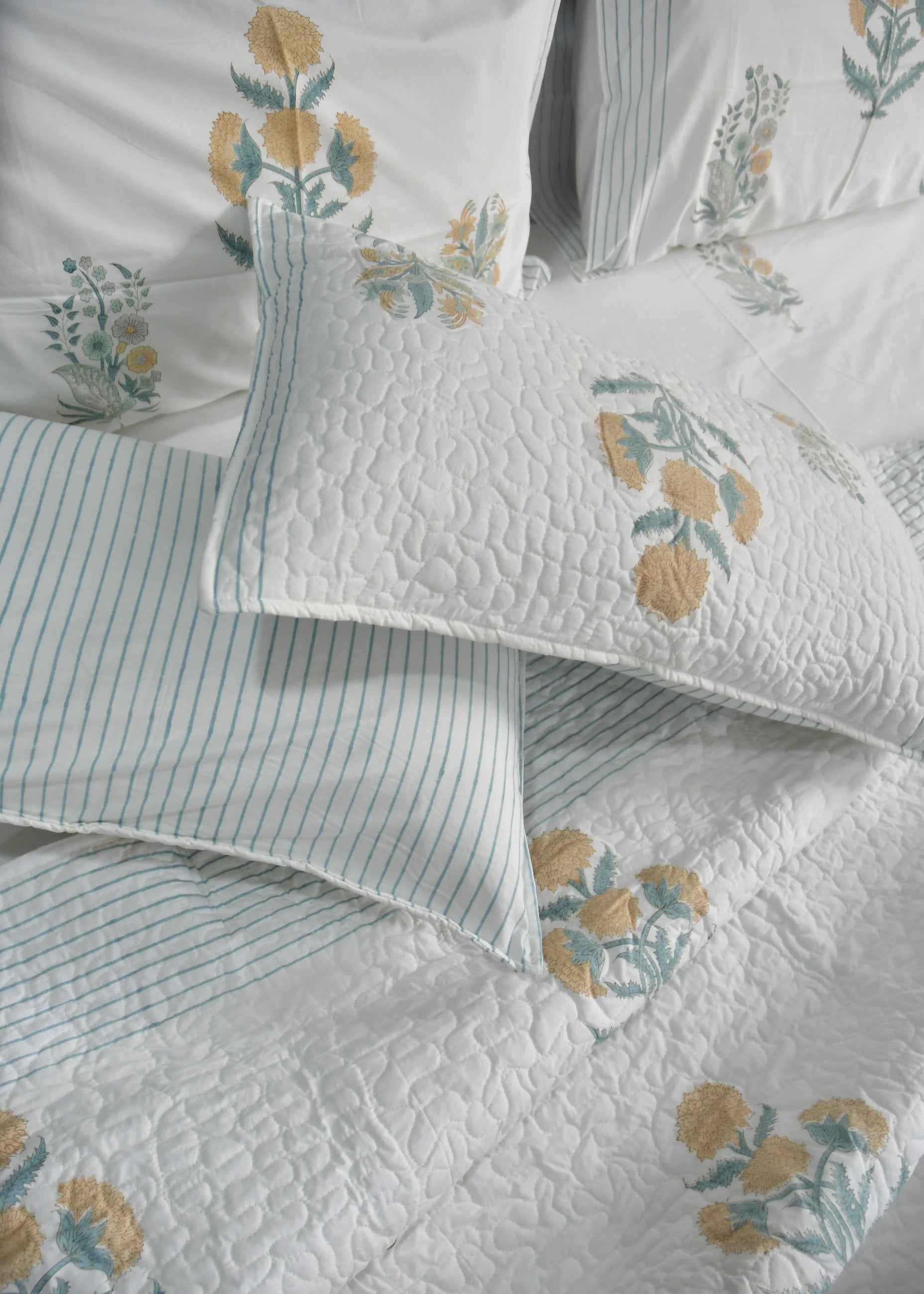 Yellow Poppy Handblock Cotton Bedding set