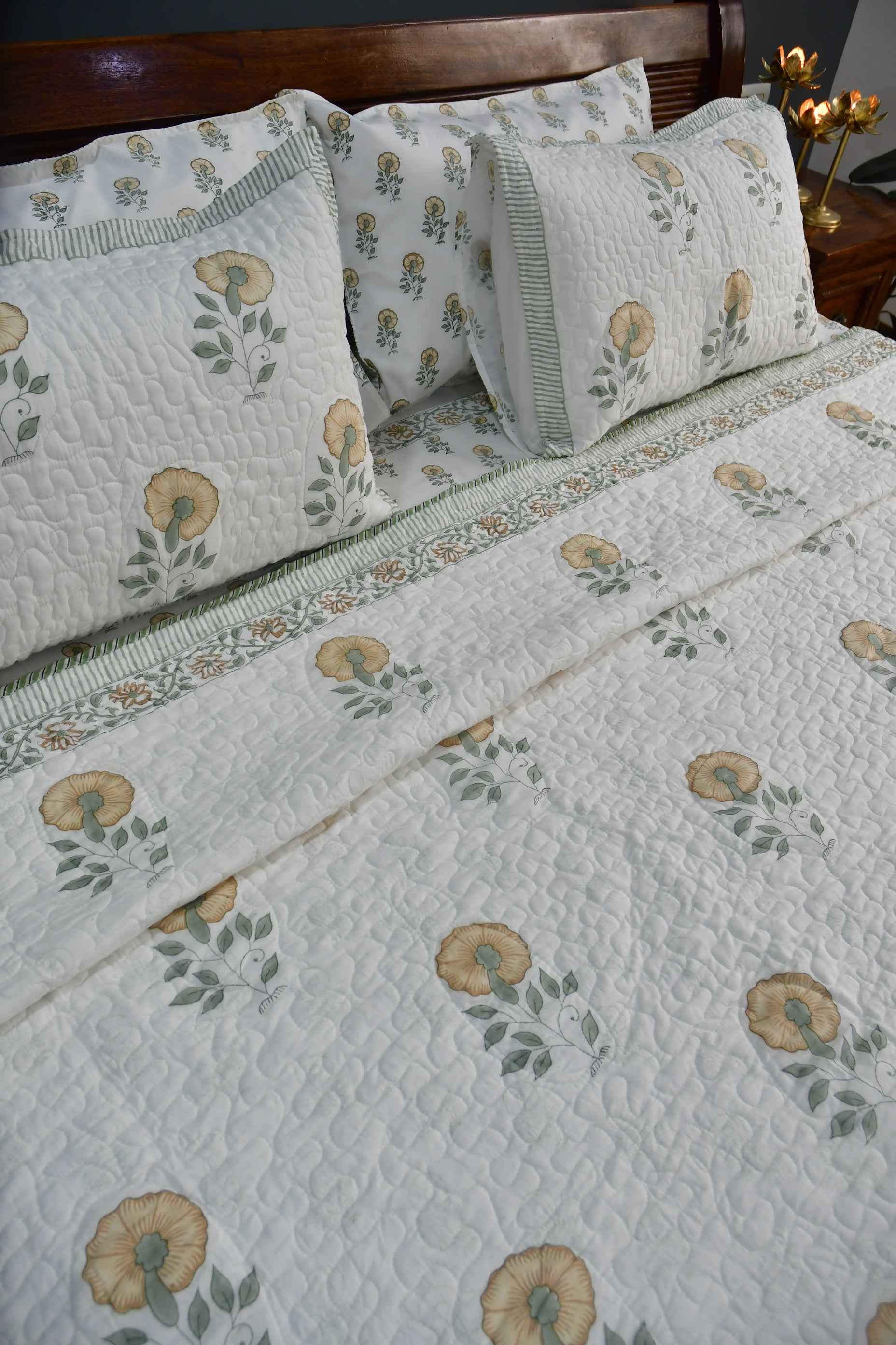 Flower of Hope Quilted Handblock bedcover