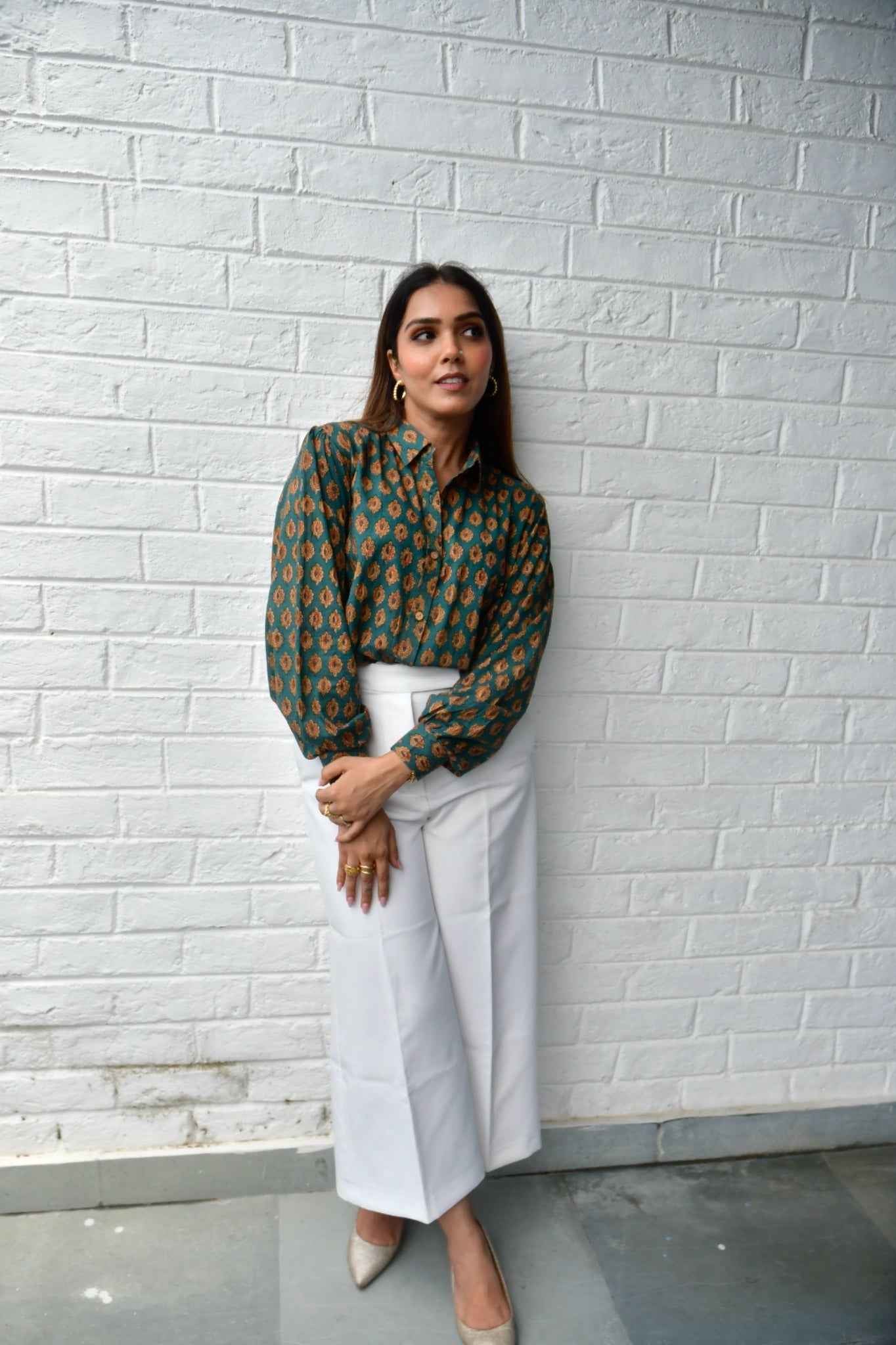 Beetle Green Classic Buta Cotton Shirt