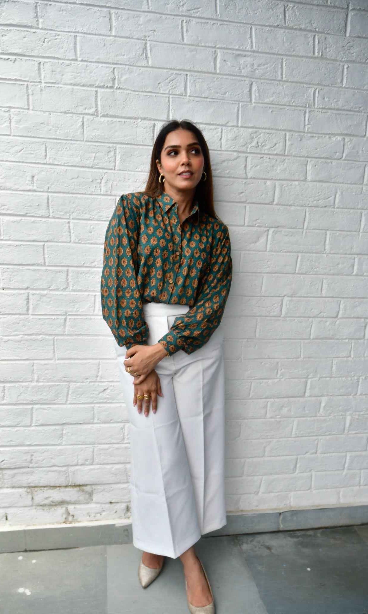 Beetle Green Classic Buta Cotton Shirt