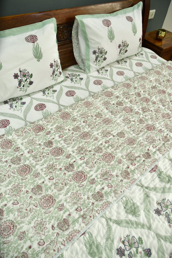 Butterfly & Floral Bedding Set with Quilt