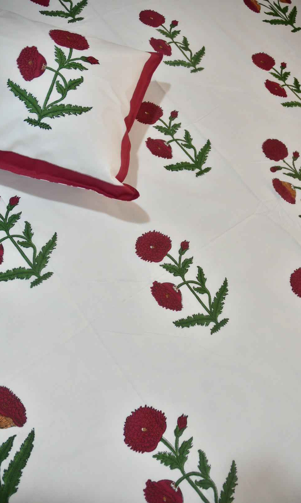 Classic Red Poppy Cotton Handblock Bedsheet