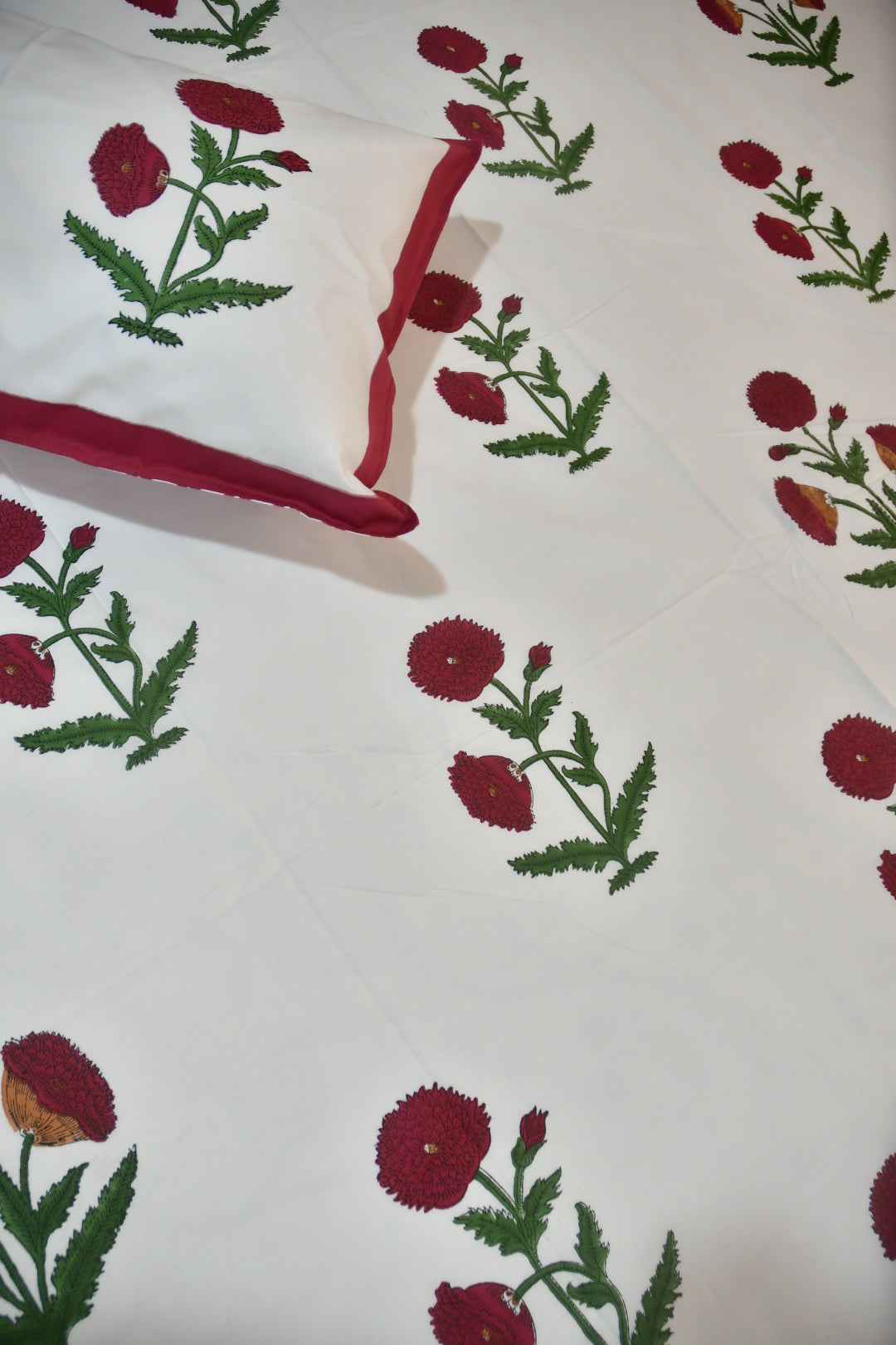 Classic Red Poppy Cotton Handblock Bedsheet