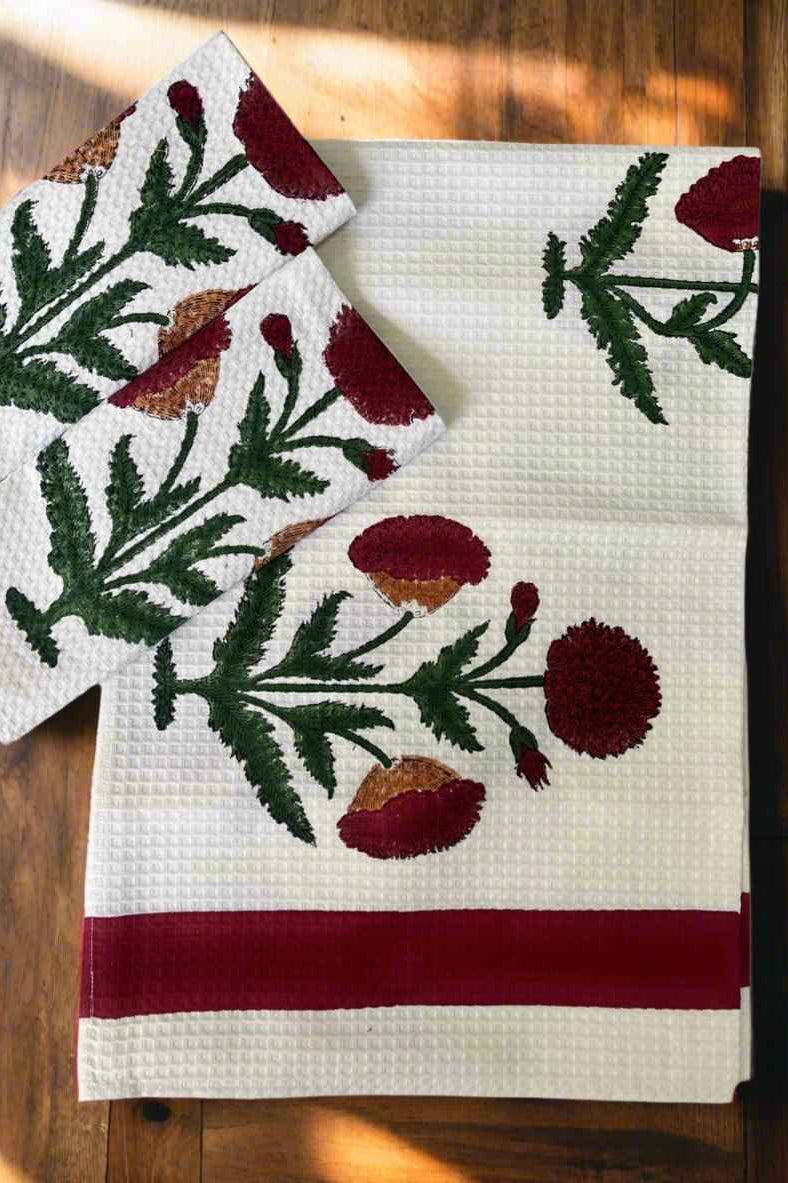 Red Poppy Handblock Towel