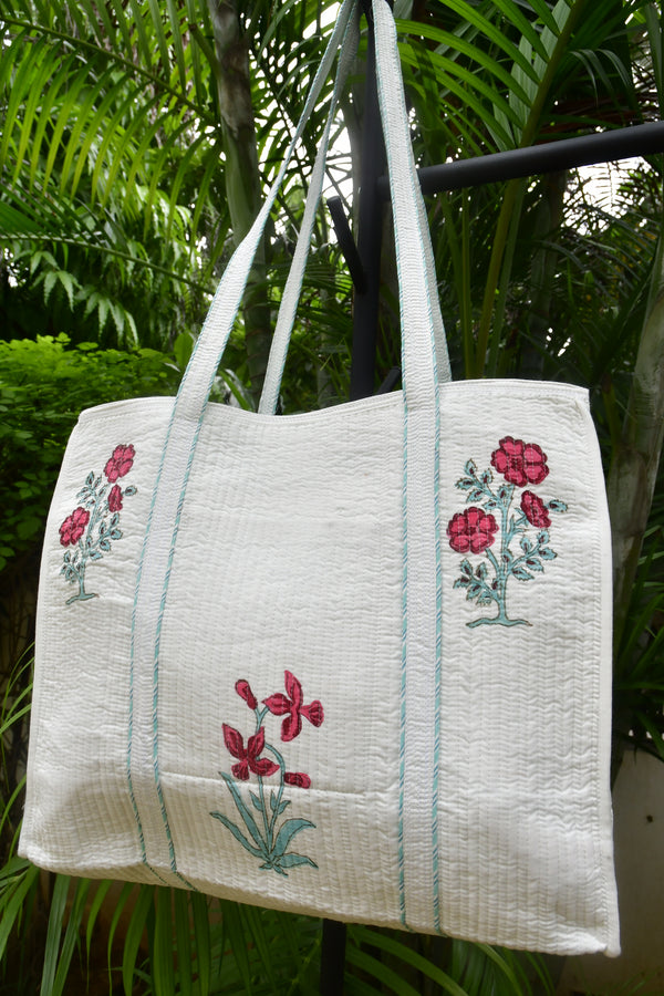 Red Buta Handblock Tote Bag : Space full elegance