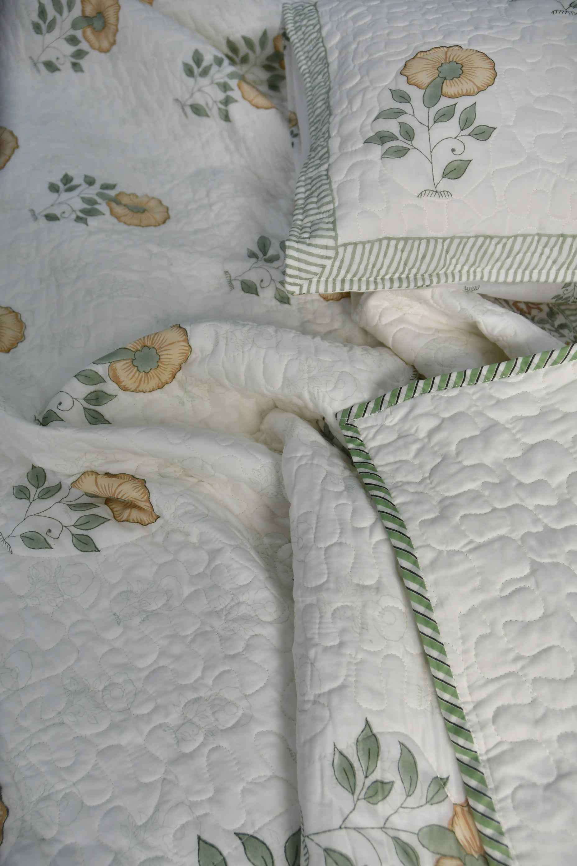 Flower of Hope Quilted Handblock bedcover