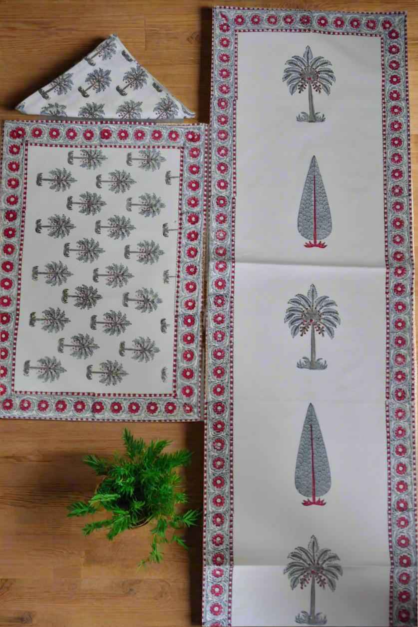 Red and Grey Palm Tree Table Mat Napkin Runner