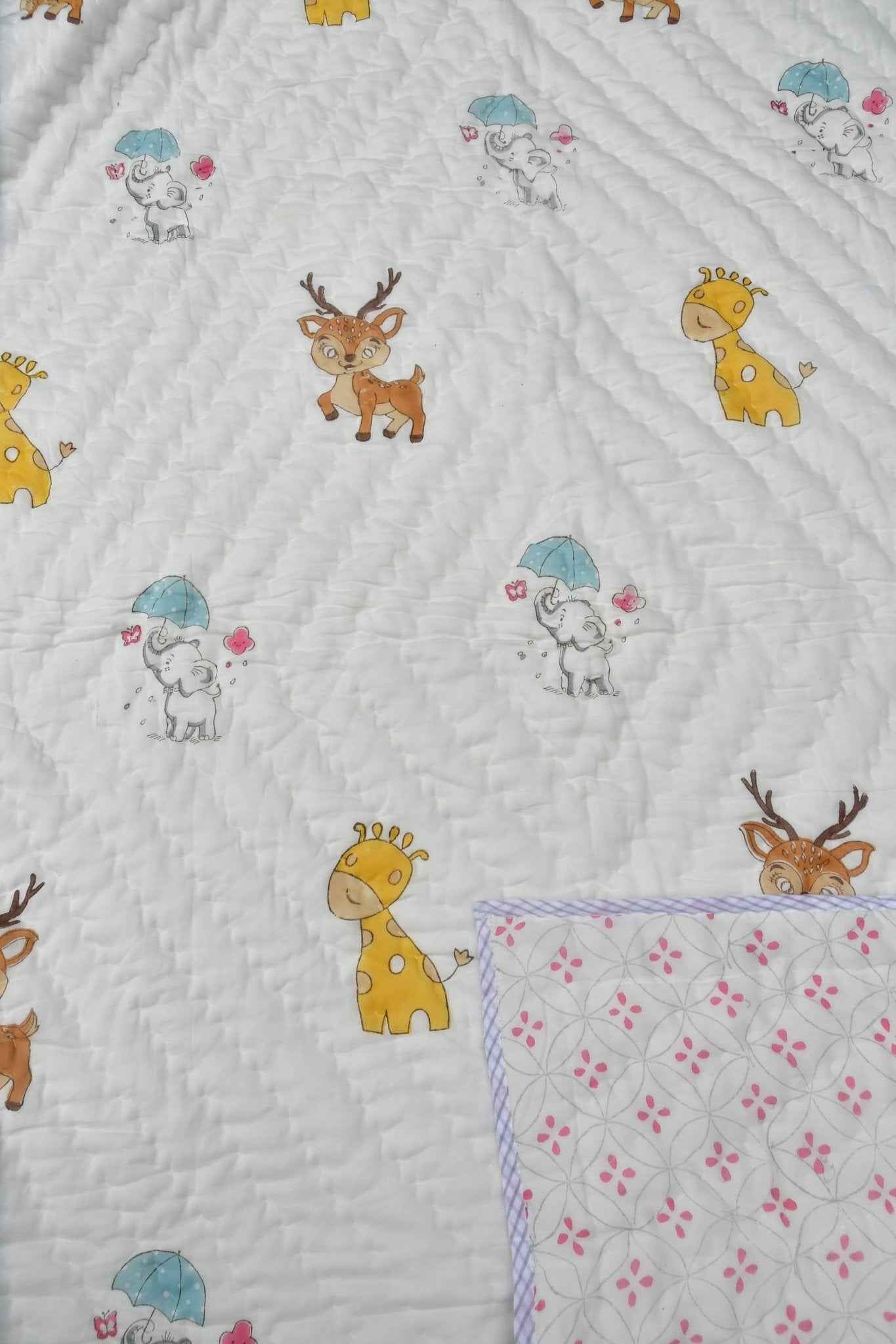 Bambi n Giraffe Reversible Handblock Baby Quilt