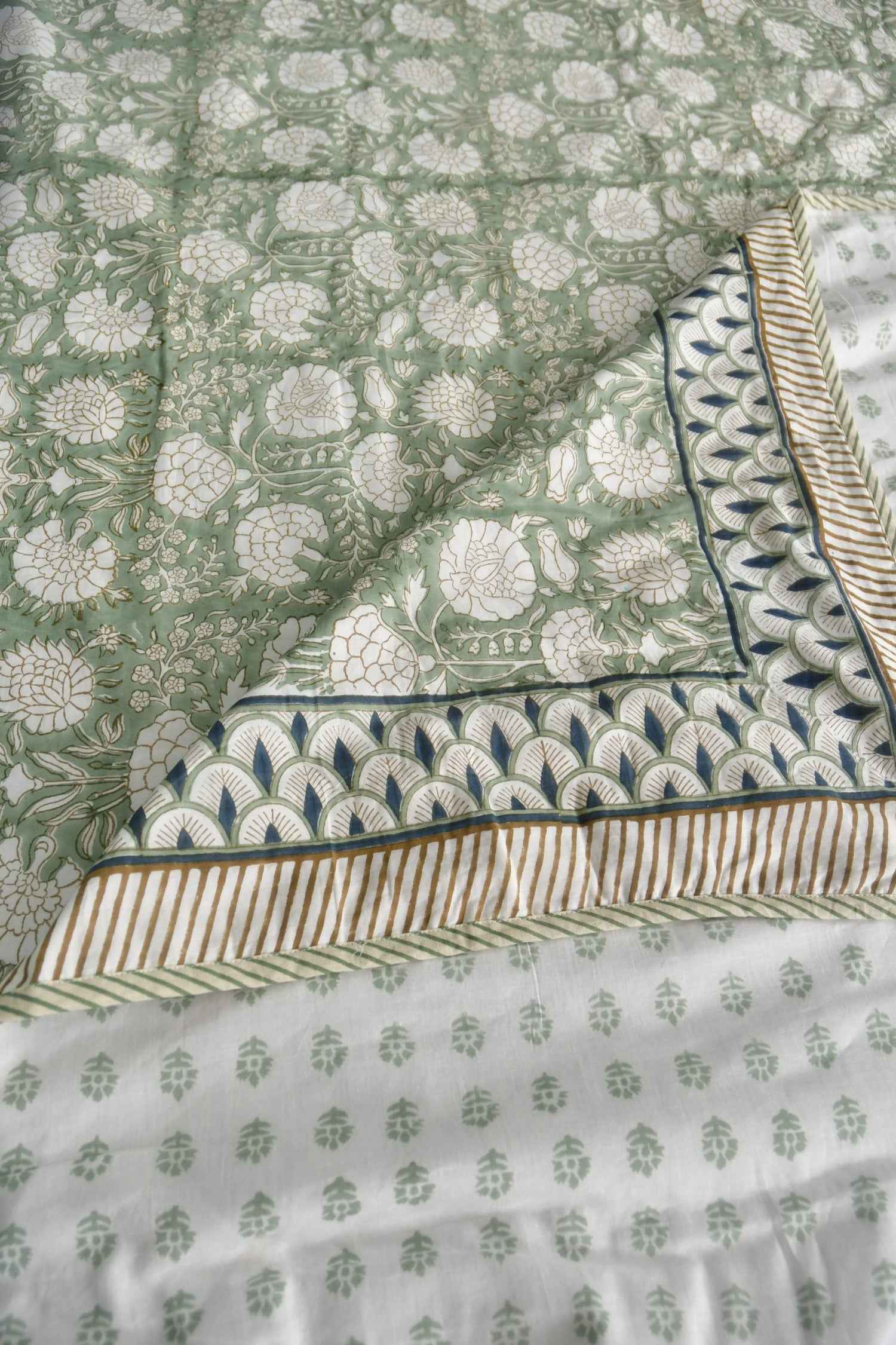 The Olive Green Floral Dohar : Timeless Elegance