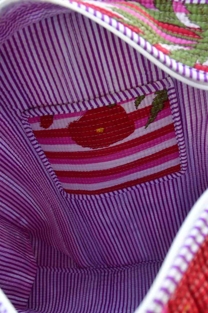 Poppy On Stripe Zipper Tote Bag