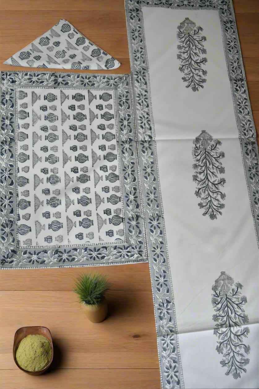Grey and White Table Mat Napkin Runner