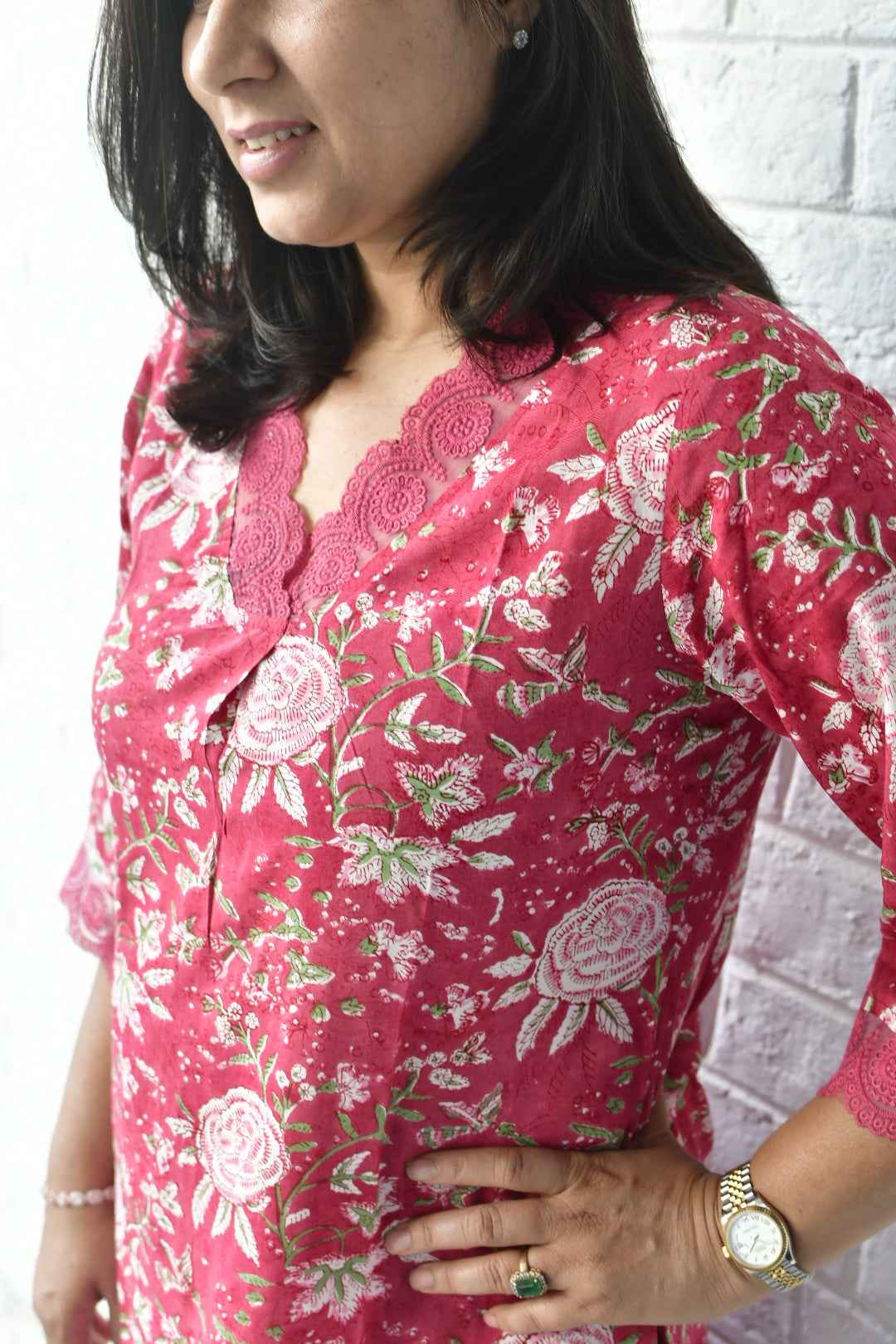 Coral Pink Bagiya Kurta set : Handblock