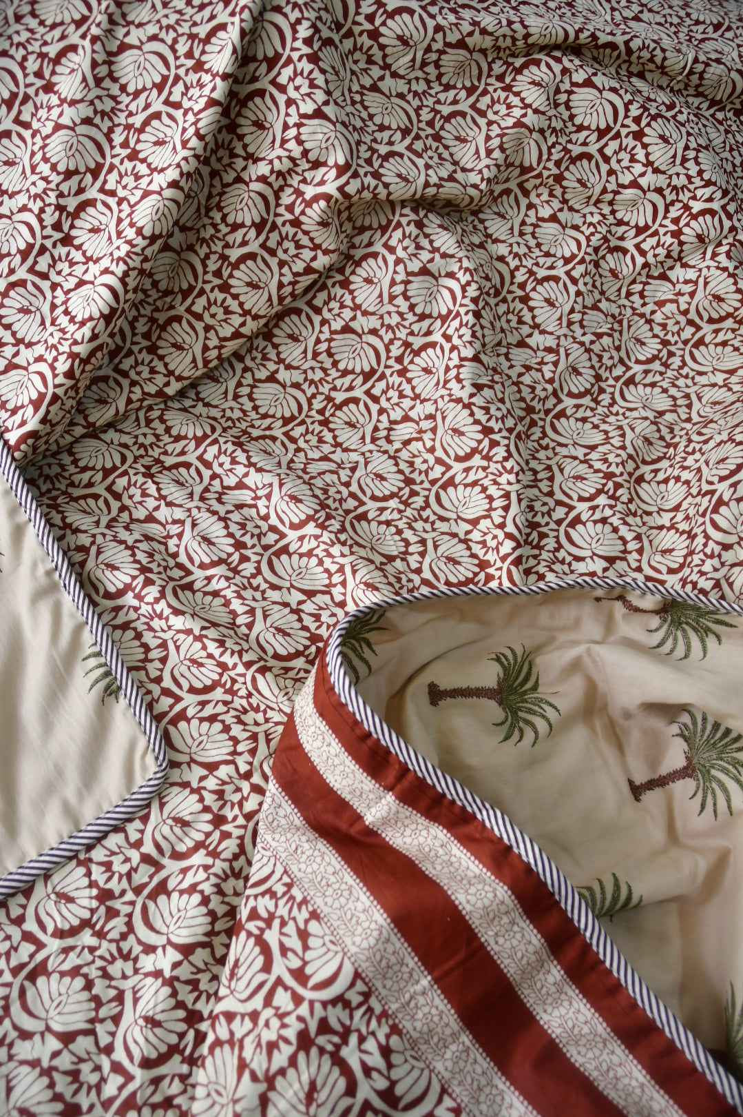 Beige and Maroon Palm and floral jaal Dohar
