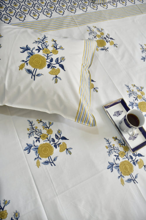 Royal Blue yellow Buta Bedsheet