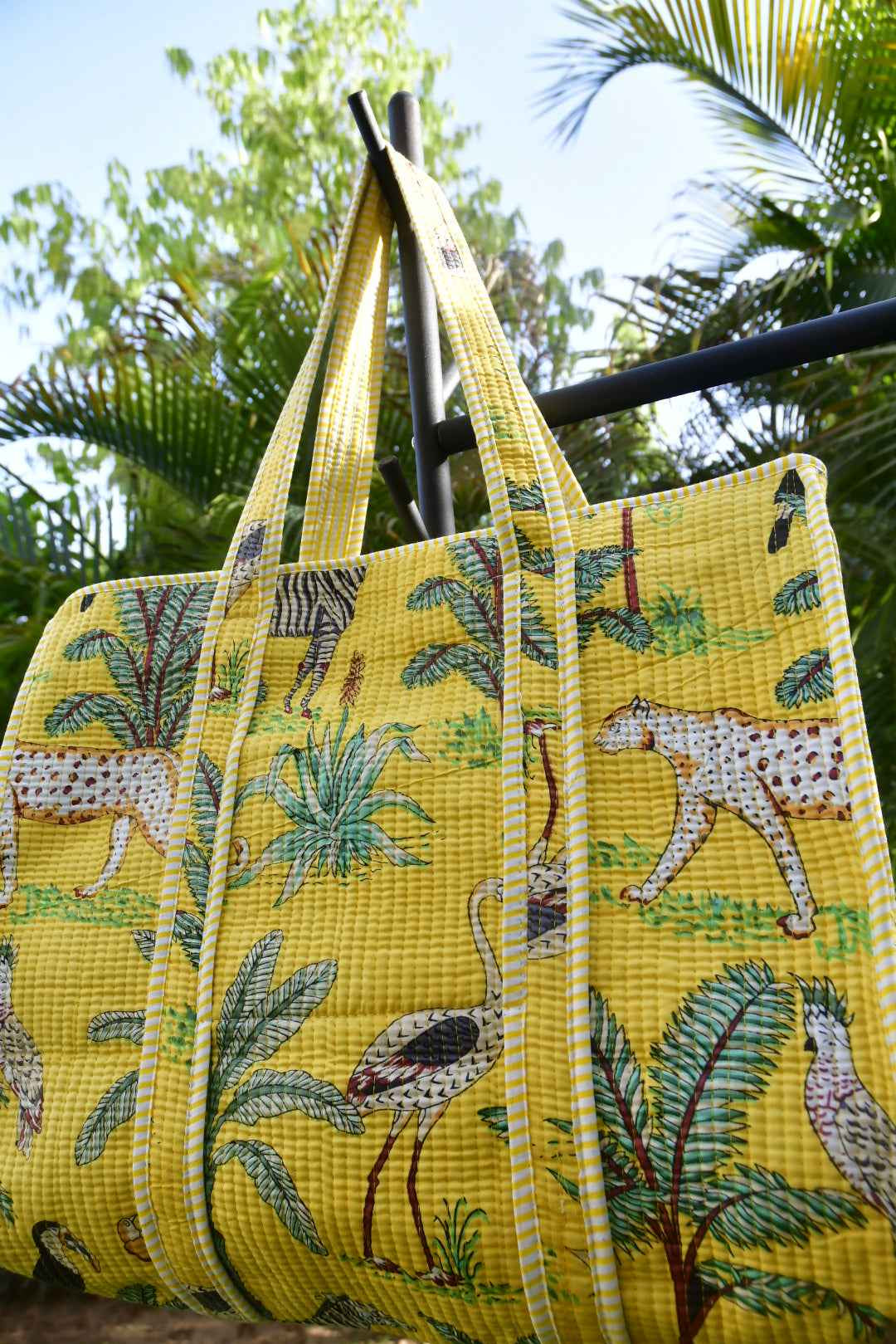 Sunshine Yellow Animal Print Zipper Tote Bag