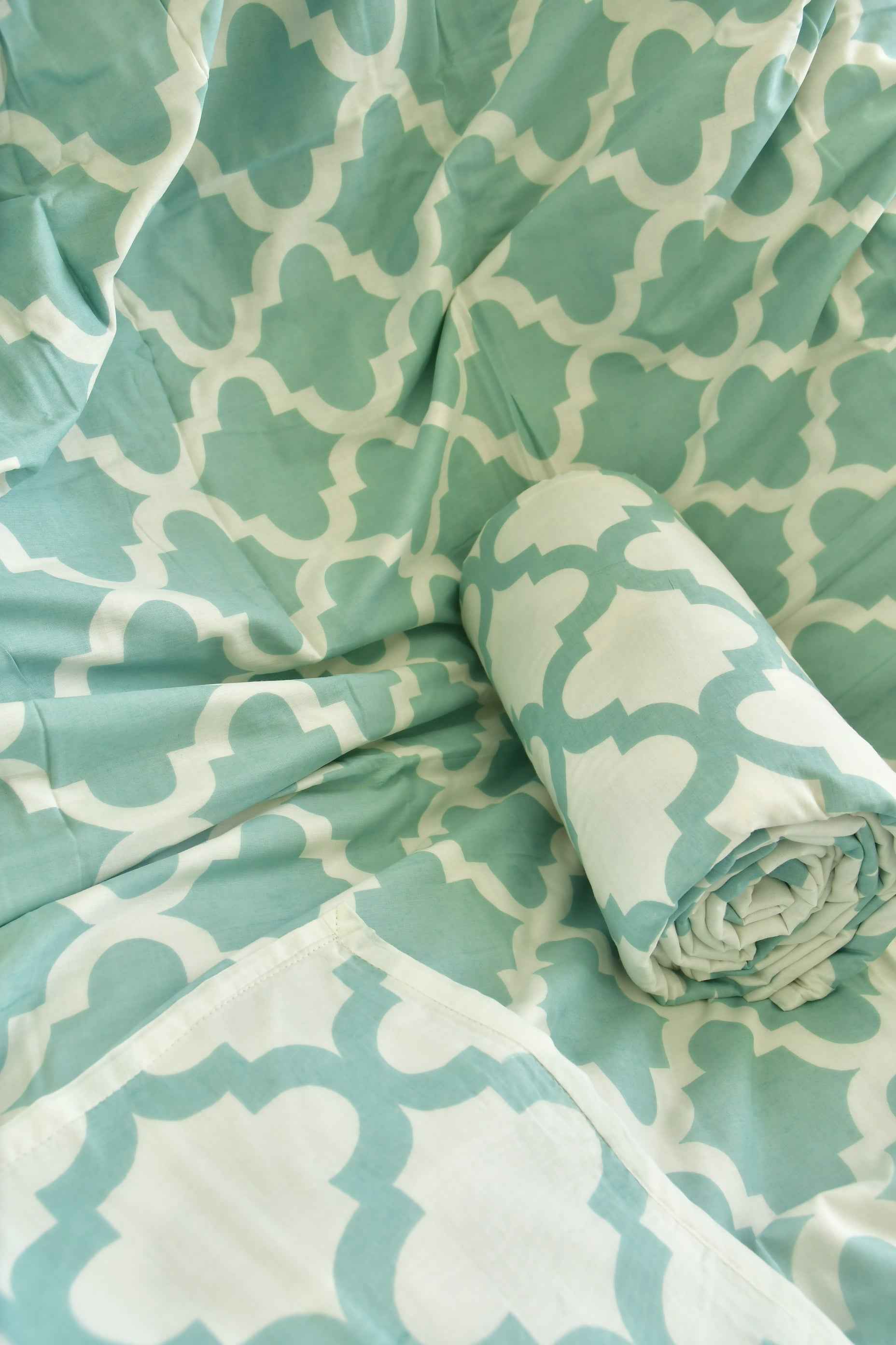 Sea Green n White reversible Mul Mul Dohar