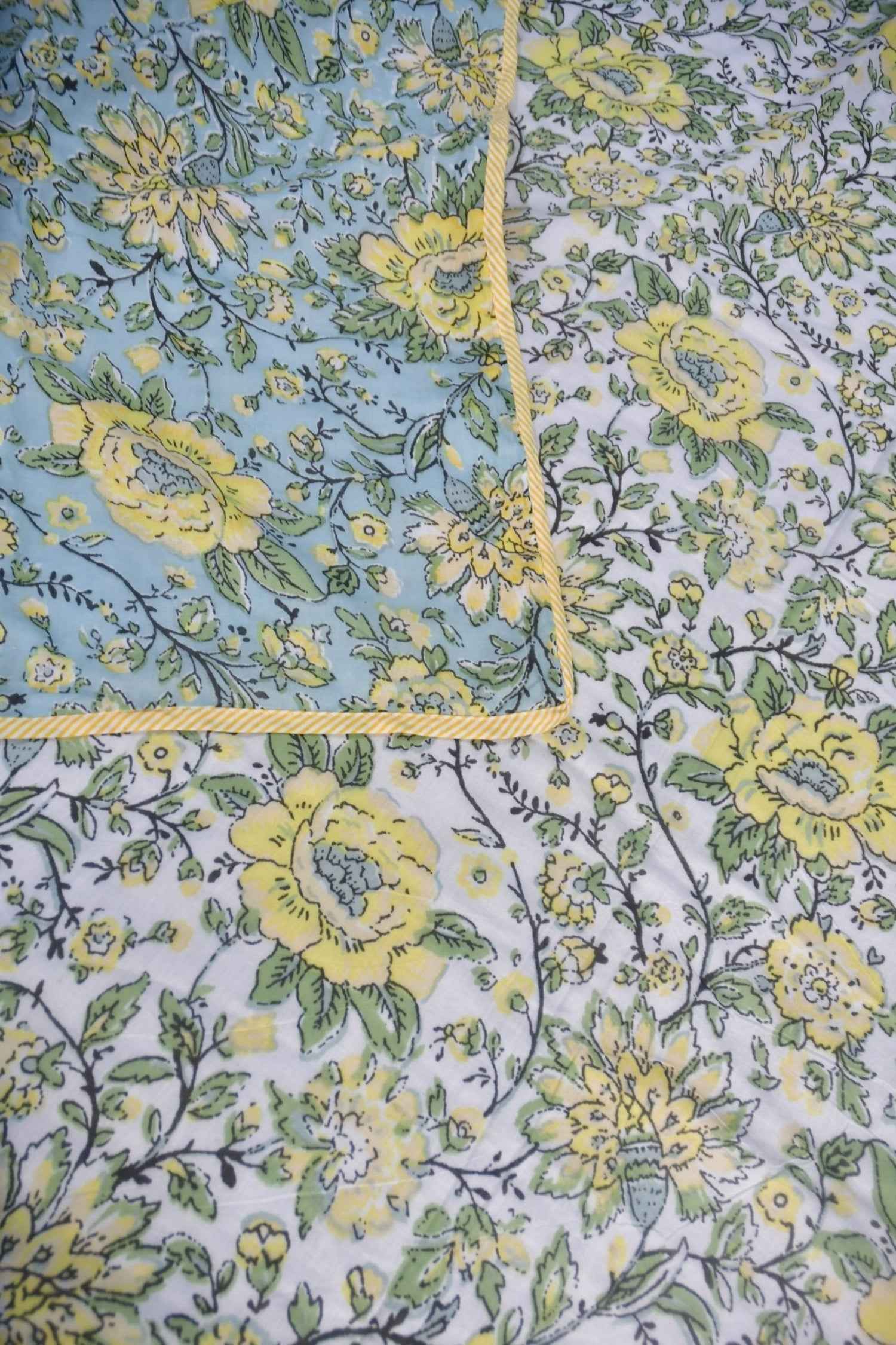 Blue n yellow floral Mul Mul Reversible Dohar