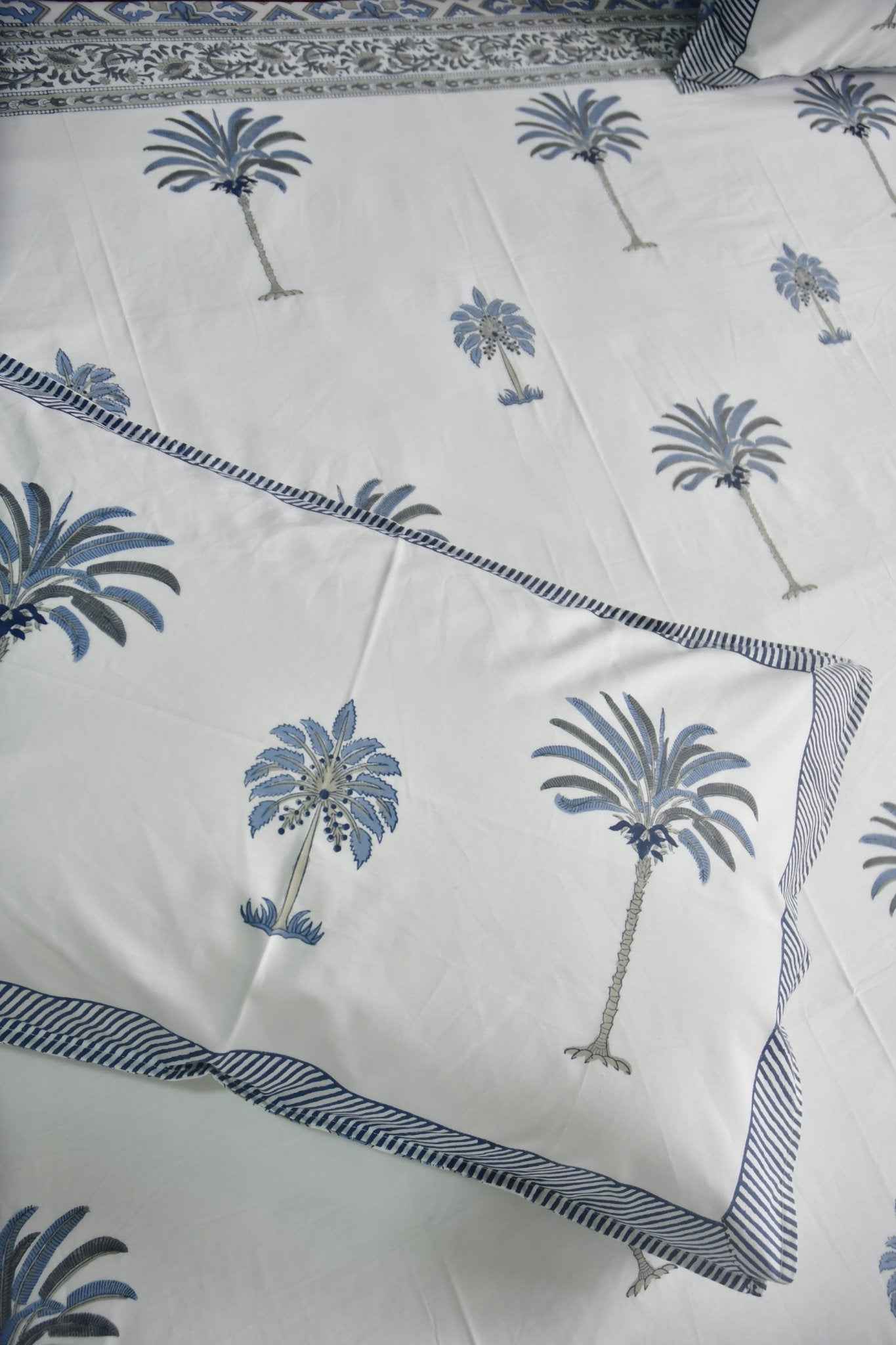Blue Palm Tree Premium HandBlock Bedsheet