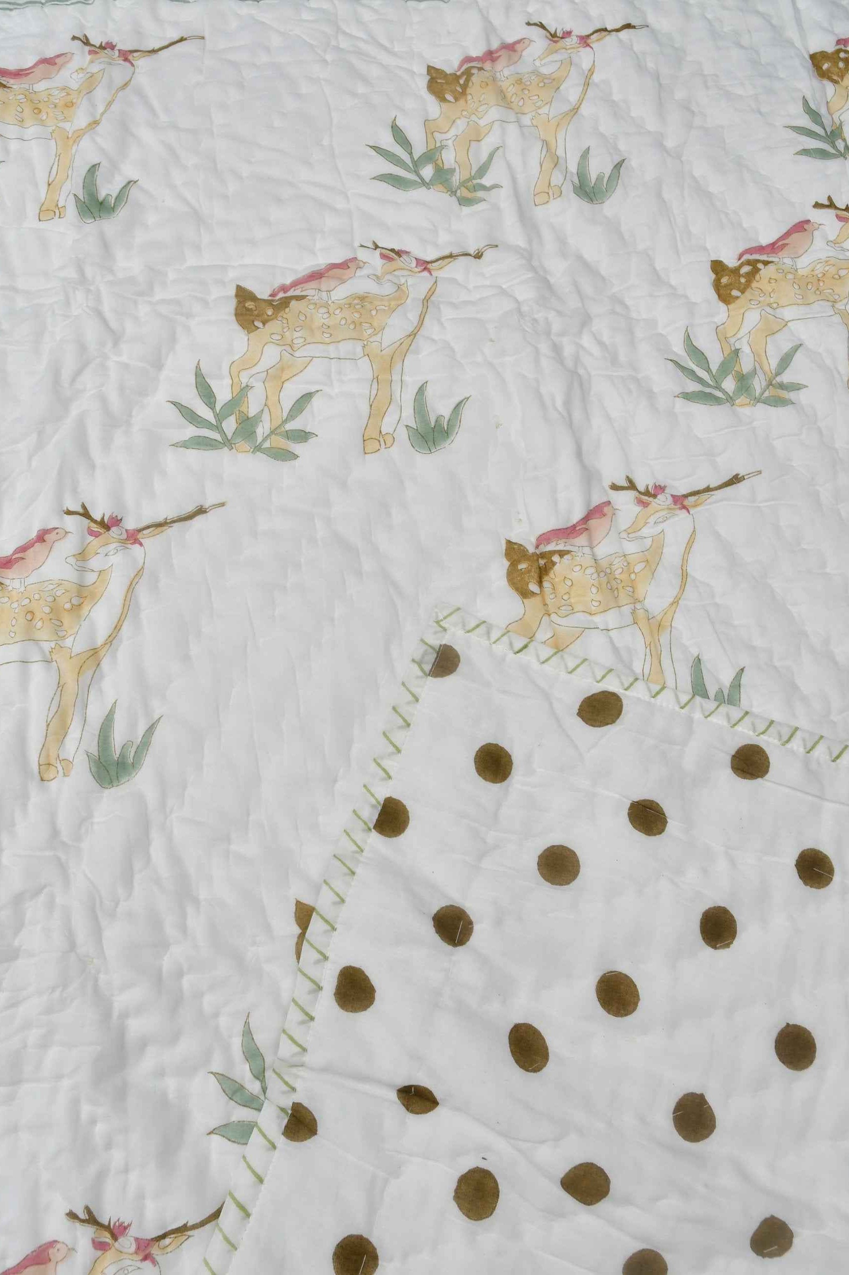 Cute Deer Reversible Baby Handblock Quilt