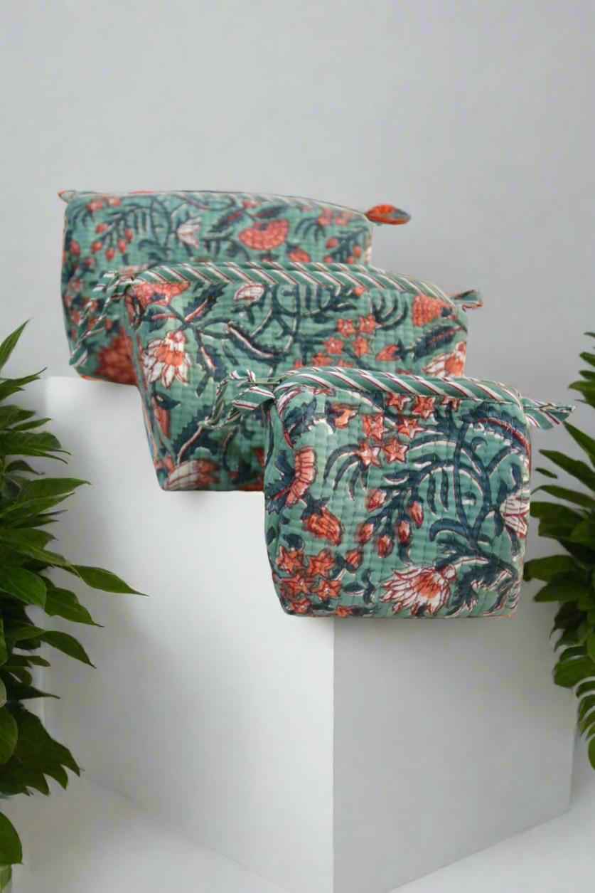 Calming Green Utility Bag | Hand-Blocked Cotton Travel Bag