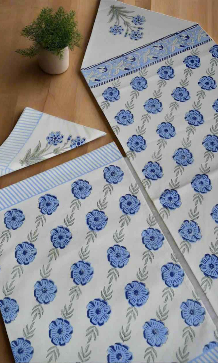 Blue Flower Table Mat Napkin Runner