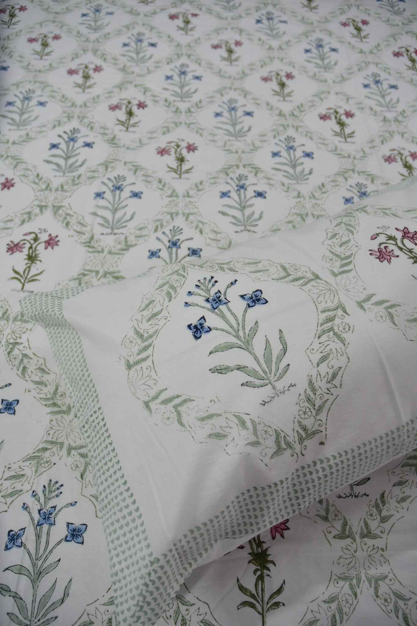 Classic Mughal Jaal Handblock Cotton Bedsheet