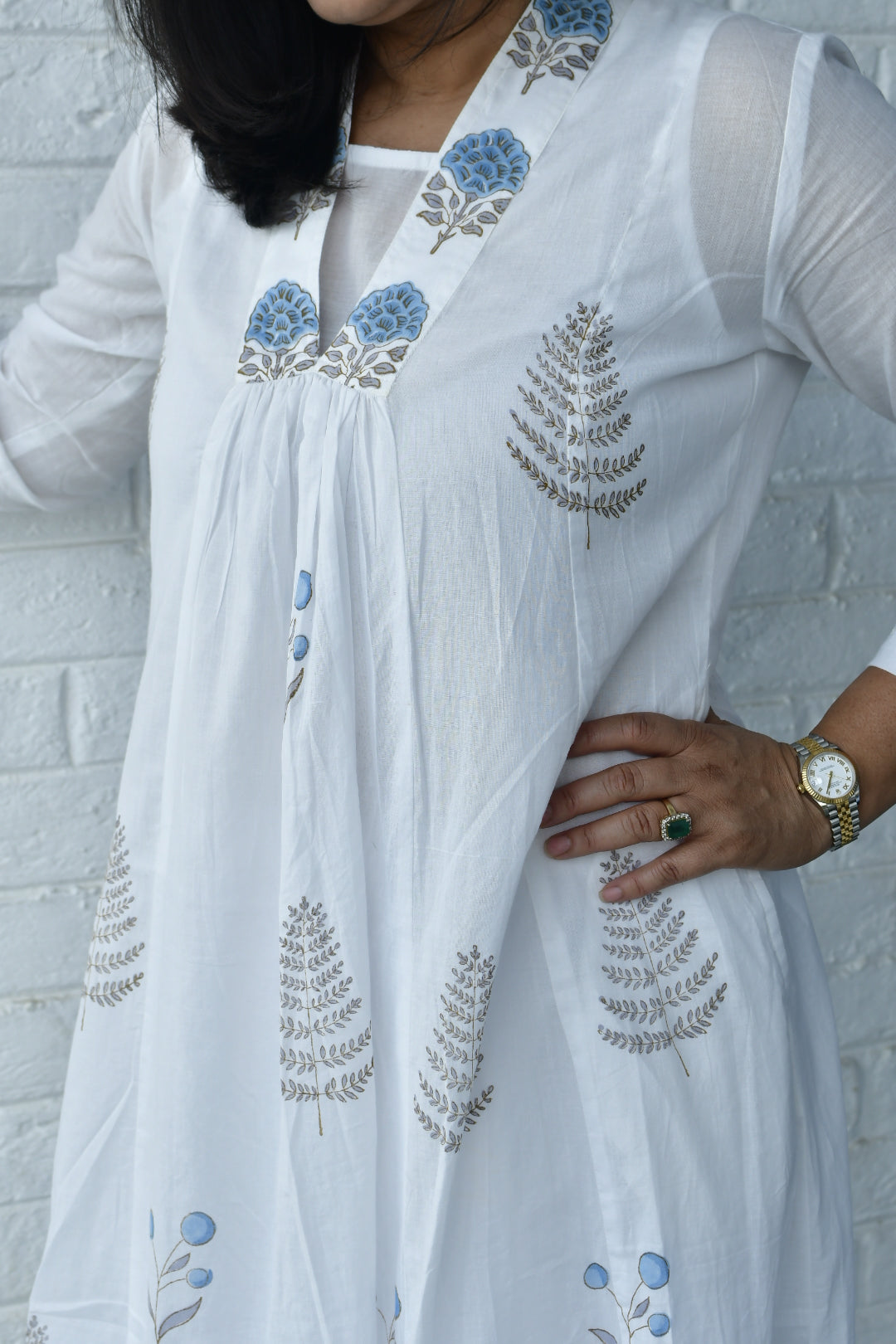 Blue and White Handblock Kurta Dress