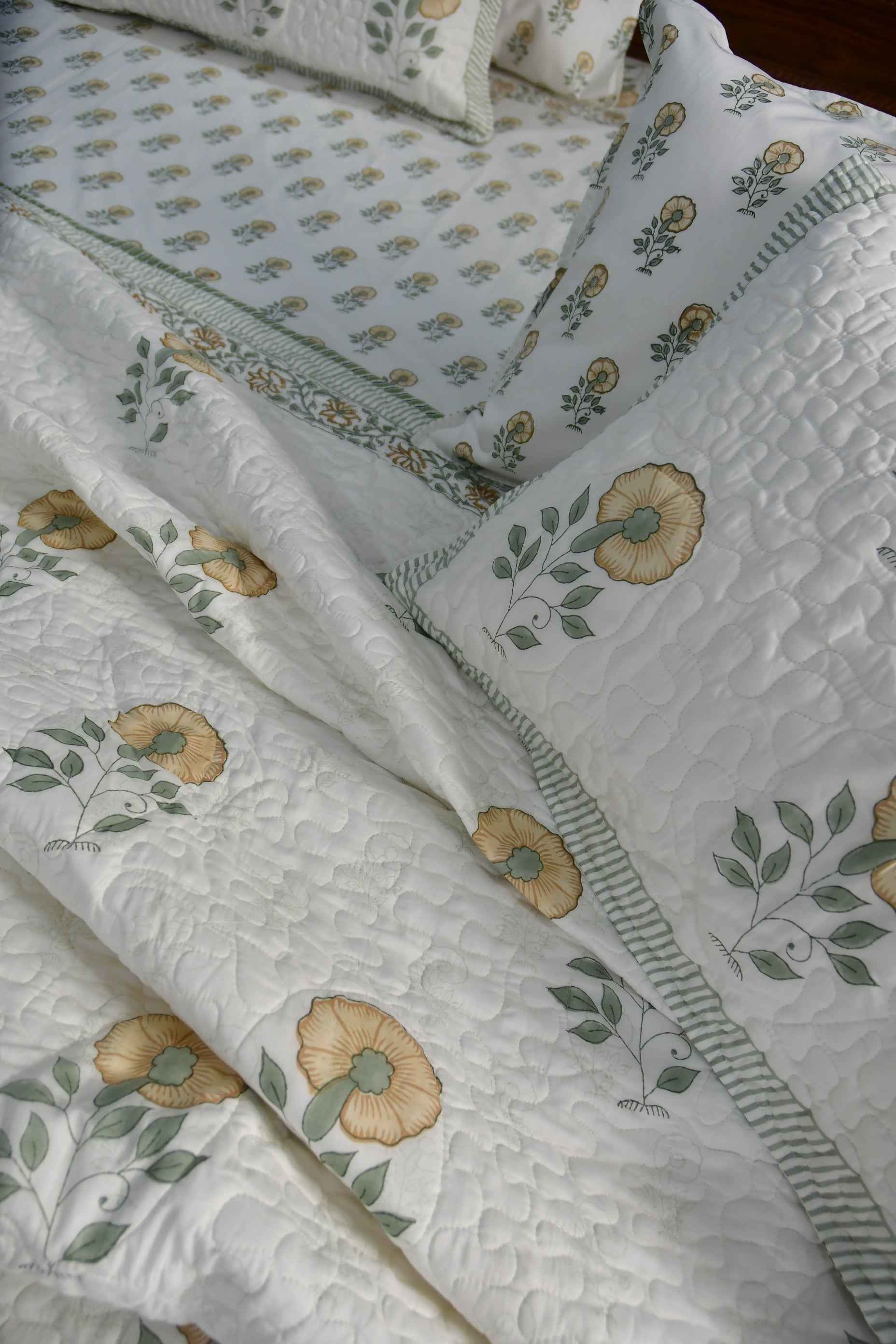 Flower of Hope Quilted Handblock bedcover