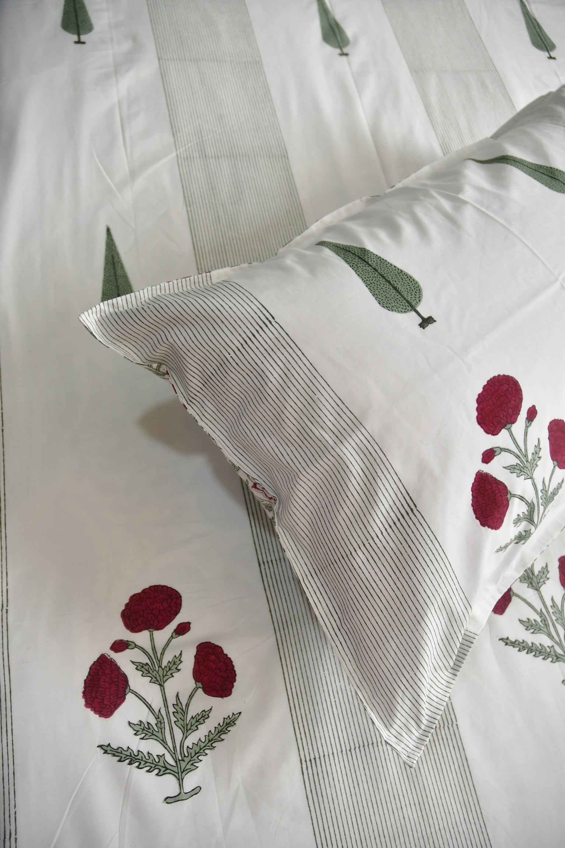 Luxurious Red Poppy Bedsheet | Hand-Blocked