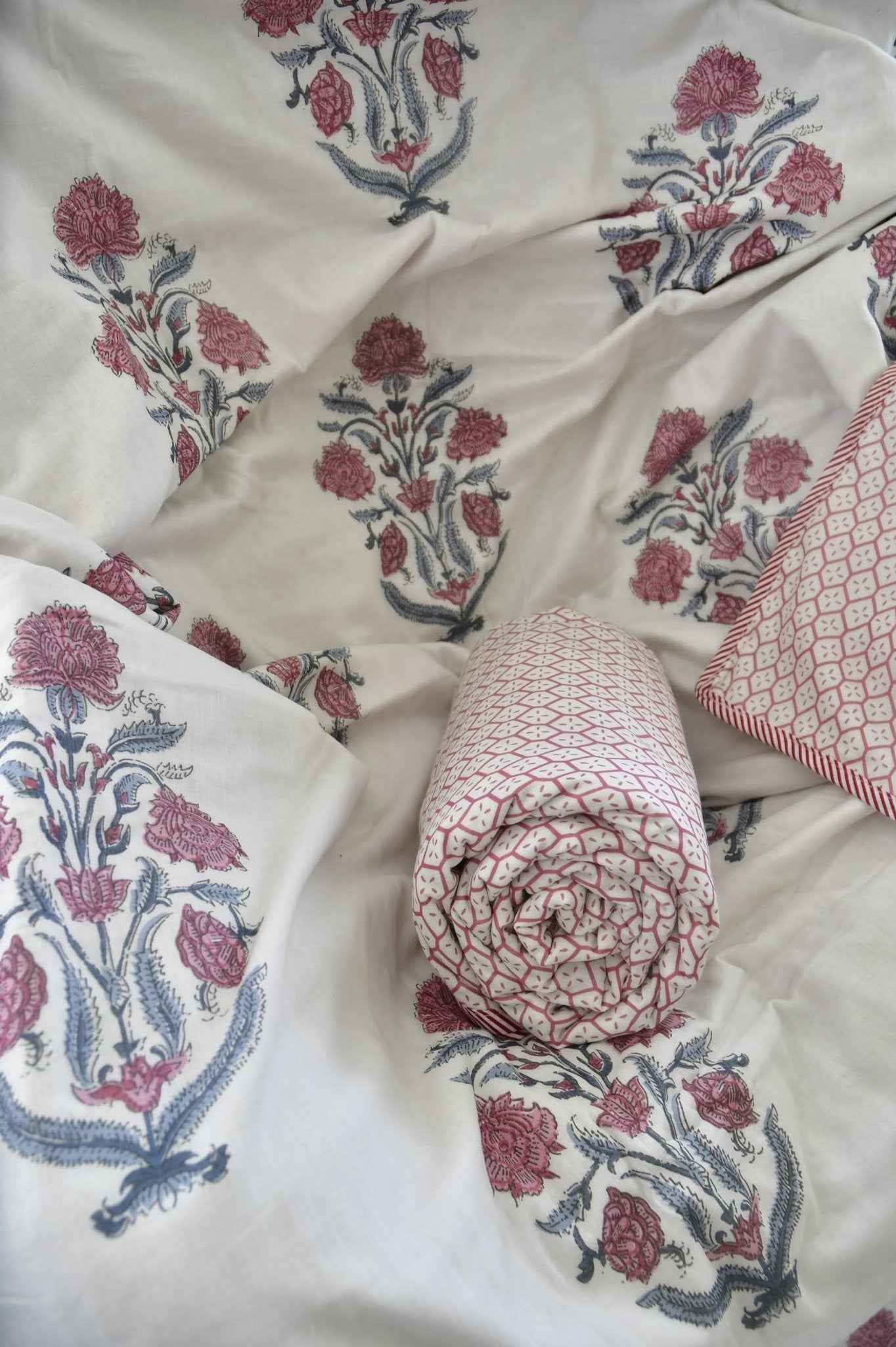 Burnt Pink Buta Print Reversible Cotton Dohar