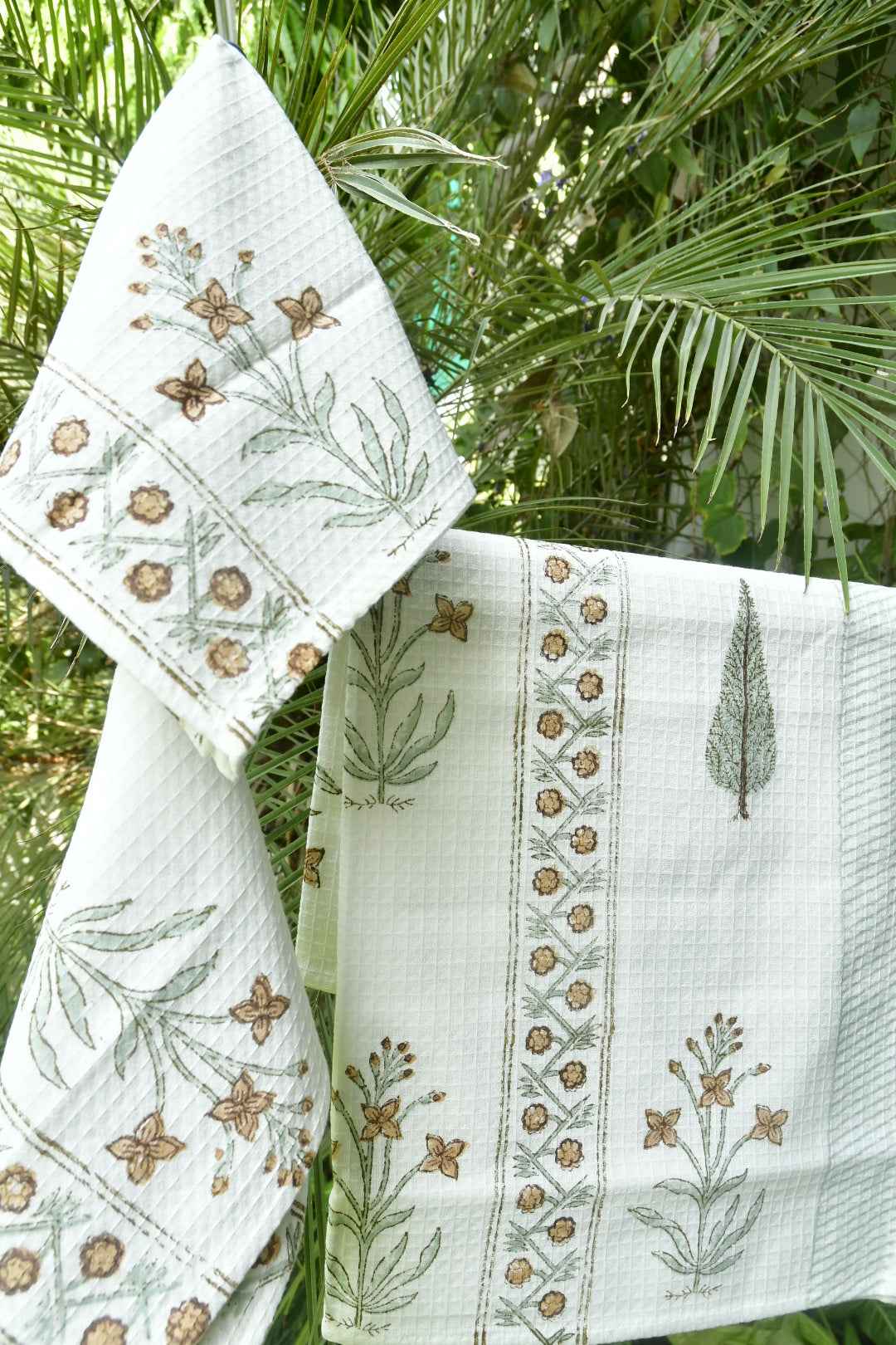 Saffron Floral and Cypress Pattern Bath & Hand Towel Set