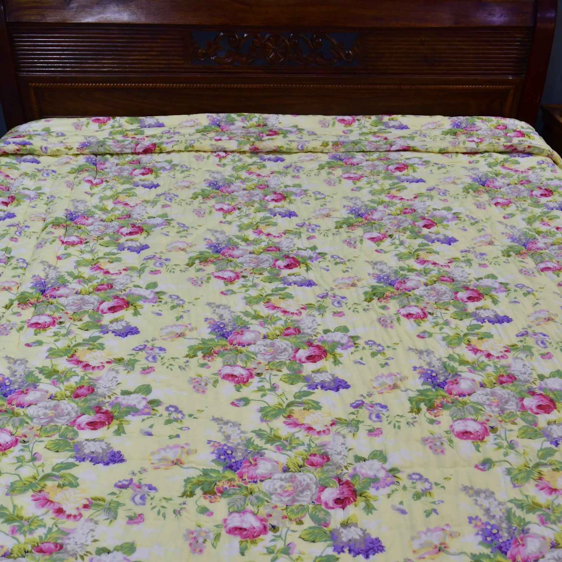 Yellow Floral Handblock Quilt - Sunshine Elegance