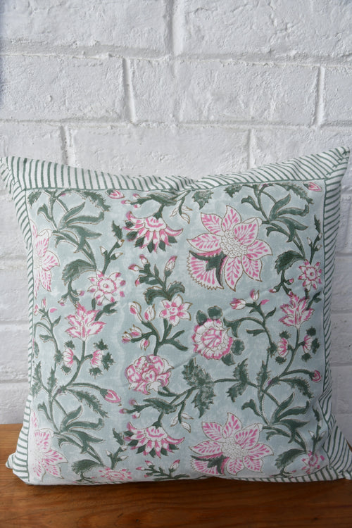 Sea green and pink HandBlock cushion covers 