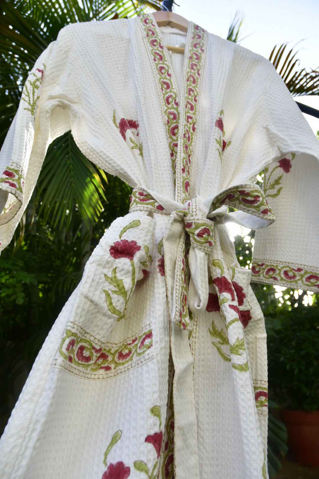 Bahaara Handblock Waffle Cotton Bathrobe