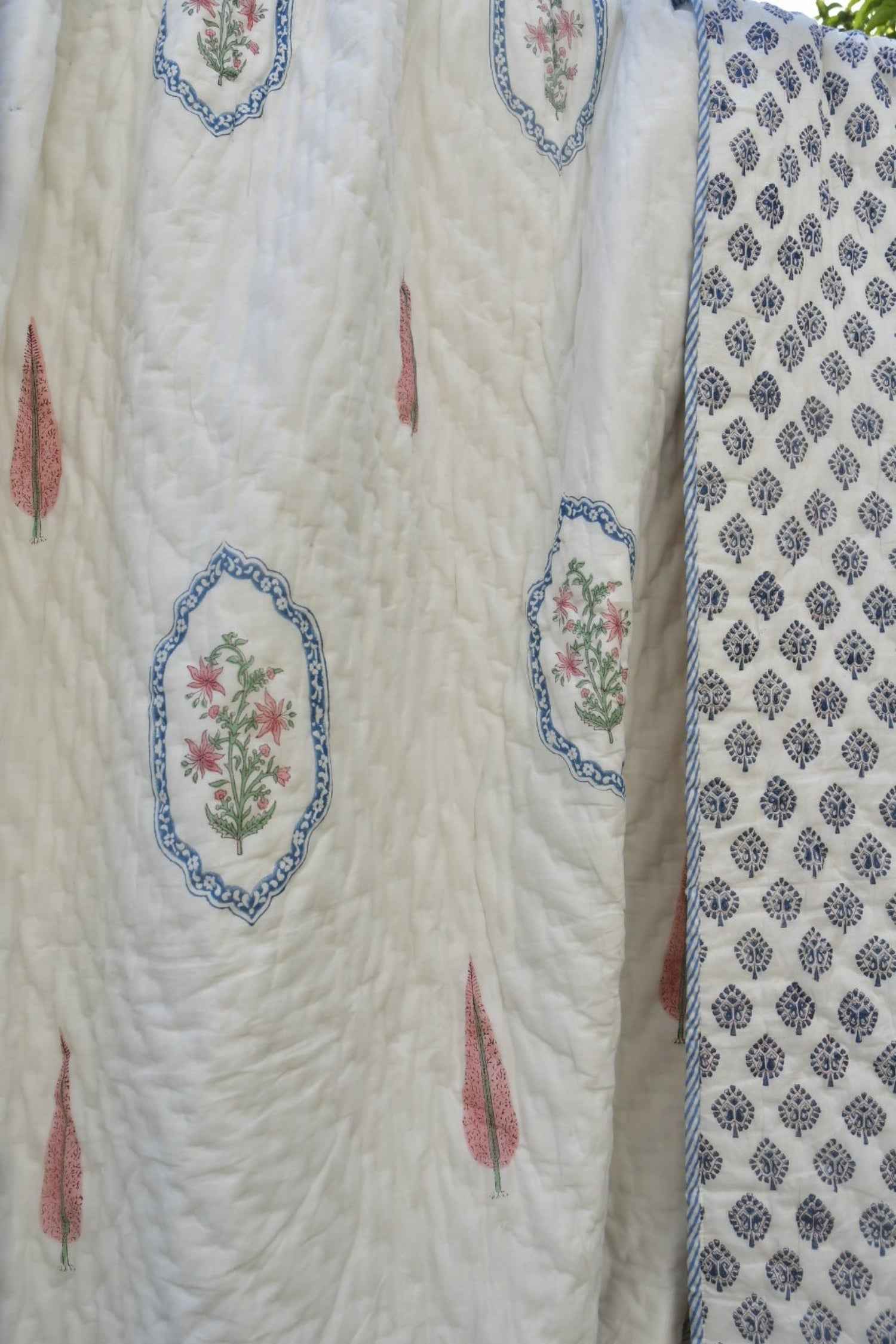 Peach Pink Love In Hexagon Cotton Reversible Quilt