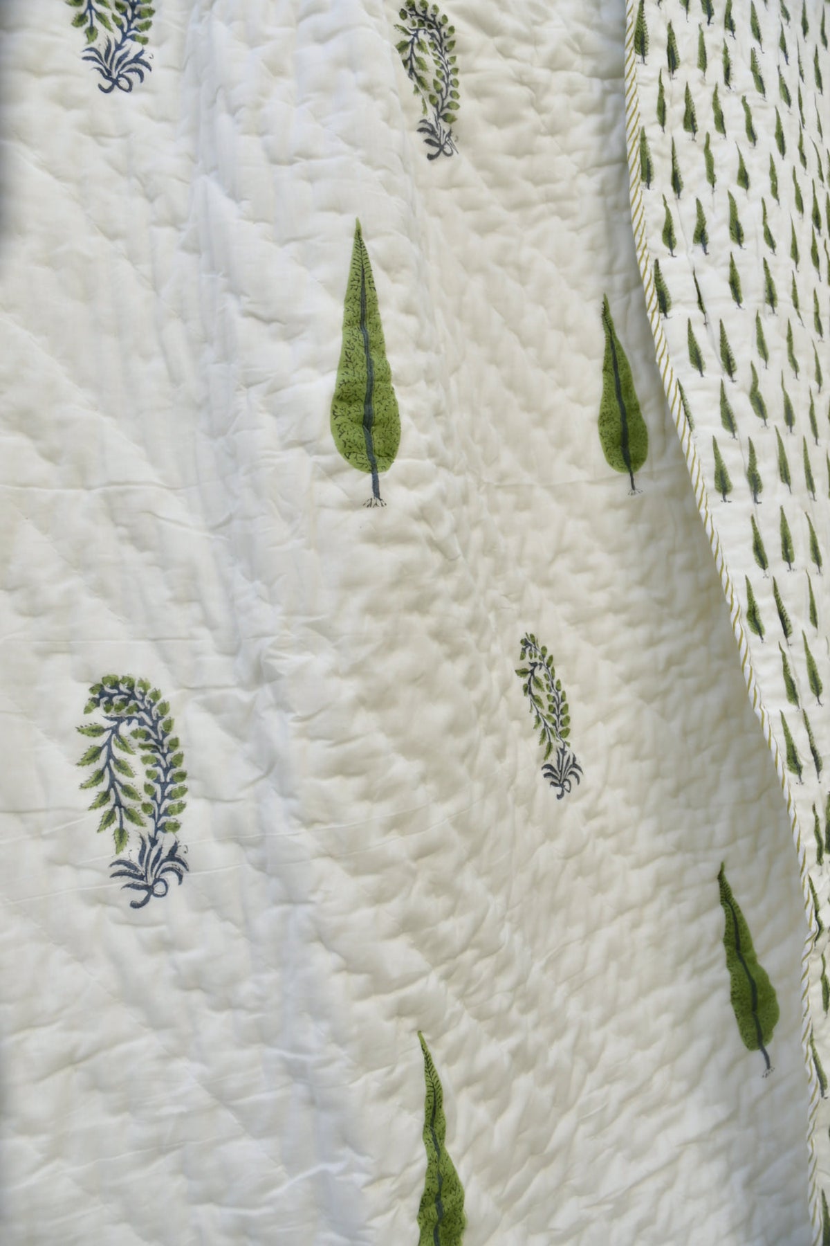 Jaipuri green and white quilt