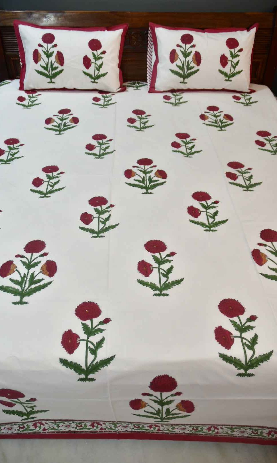 Classic Red Poppy Cotton Handblock Bedsheet