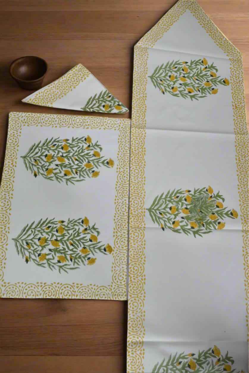 Pretty Yellow Buta Table Mat Napkin Runner