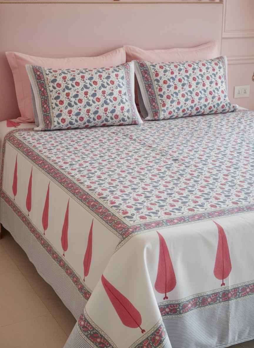 Cotton Quilt Hand Block Bedding Set : Valley of flower