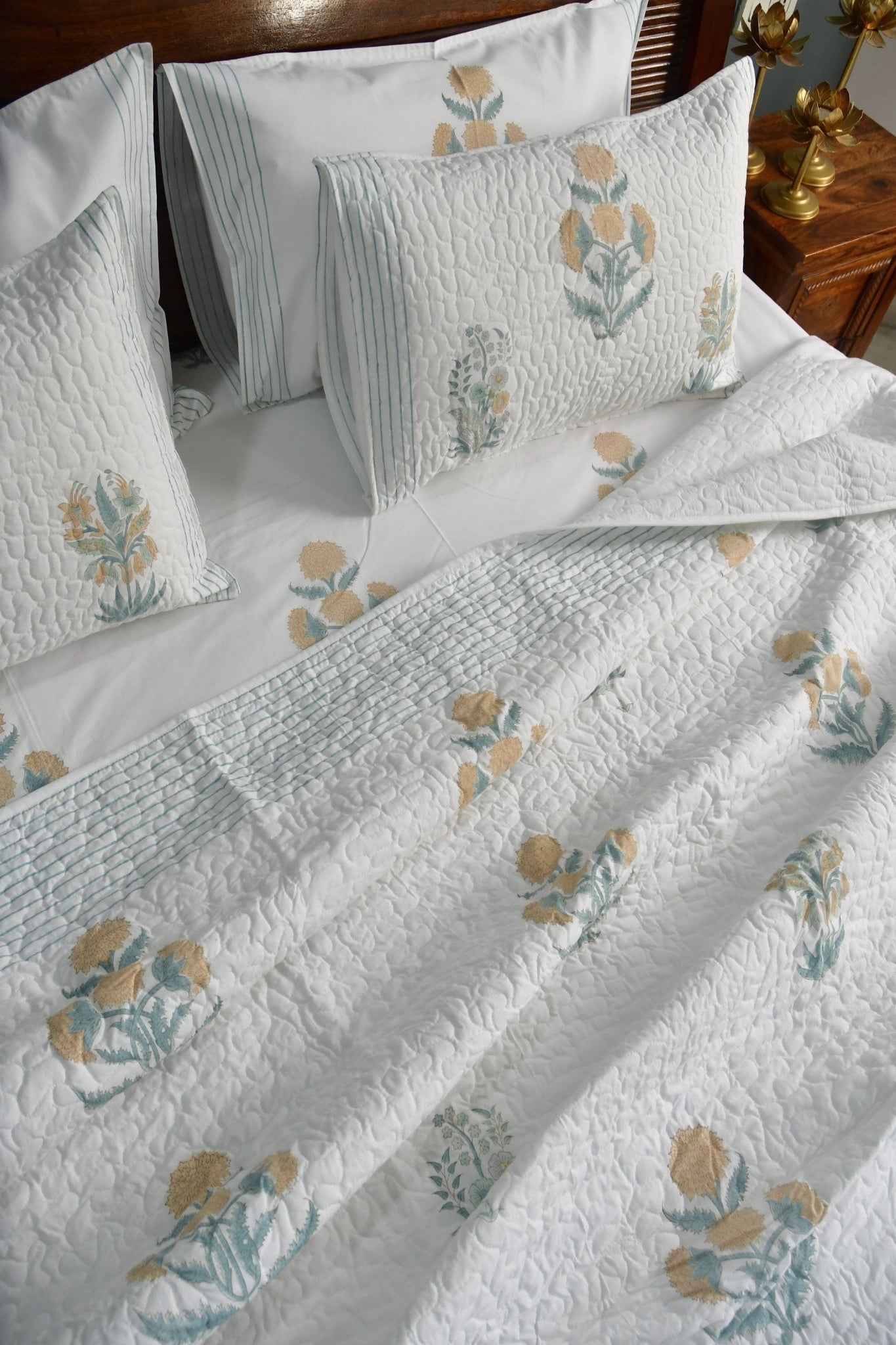 Yellow Poppy Handblock Cotton Bedding set