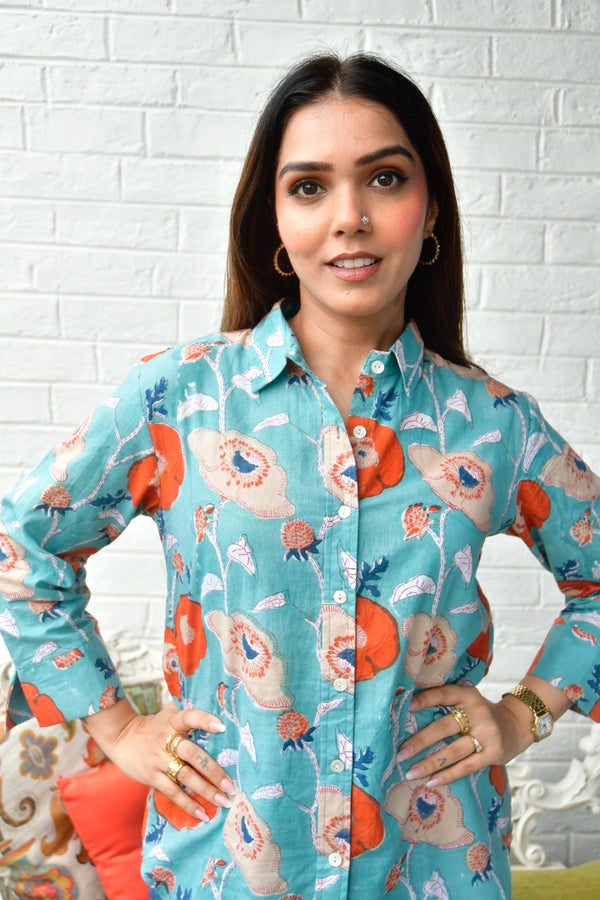 Moonstone blue cotton floral shirt