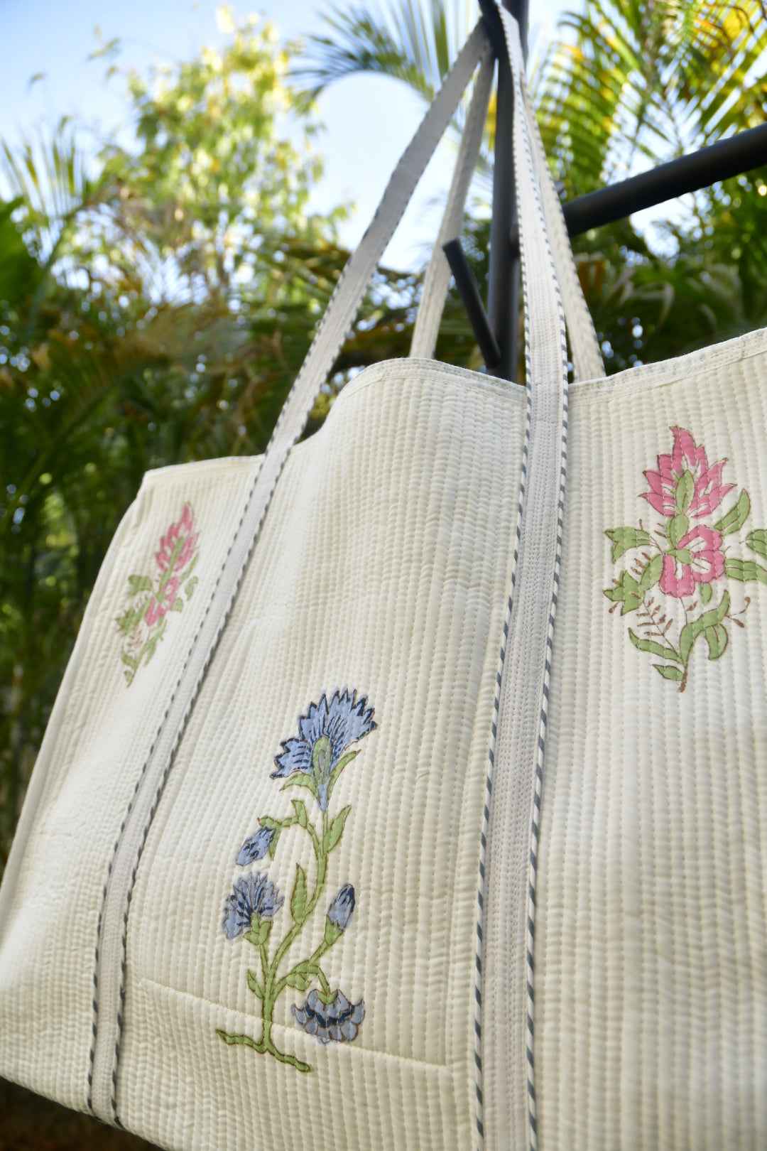 Pink And Blue Flowers Tote Bag