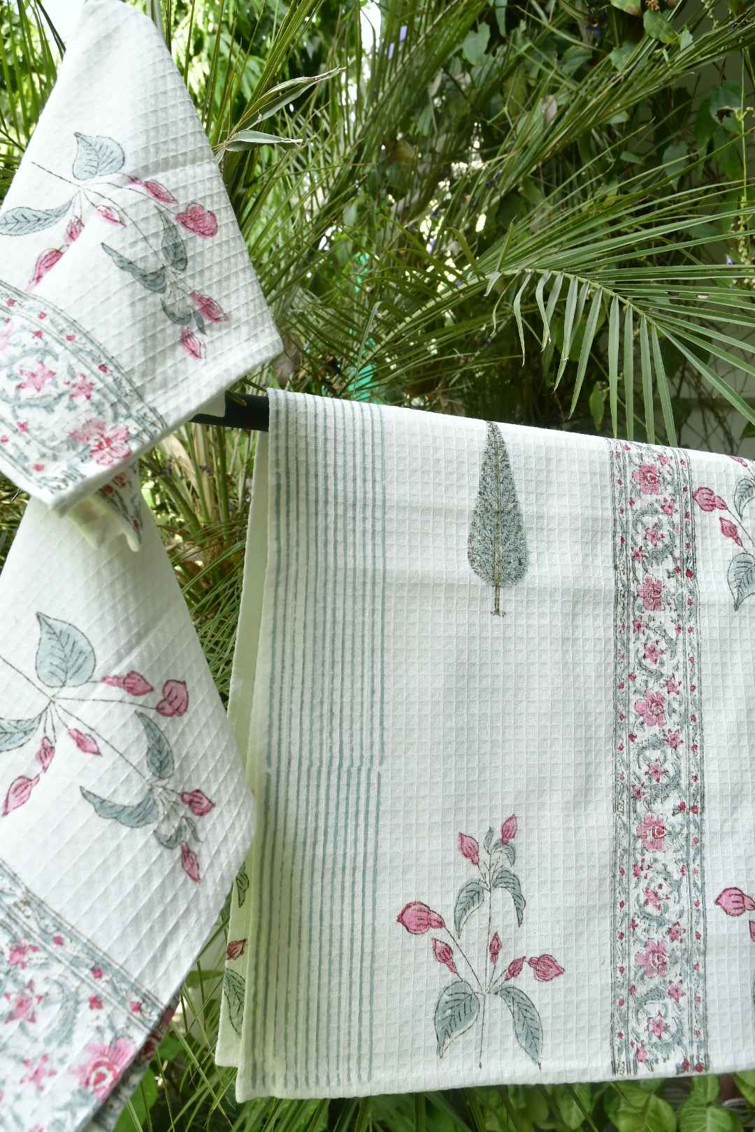 Pink Buta and Cypress Pattern Bath & Hand Towel Set