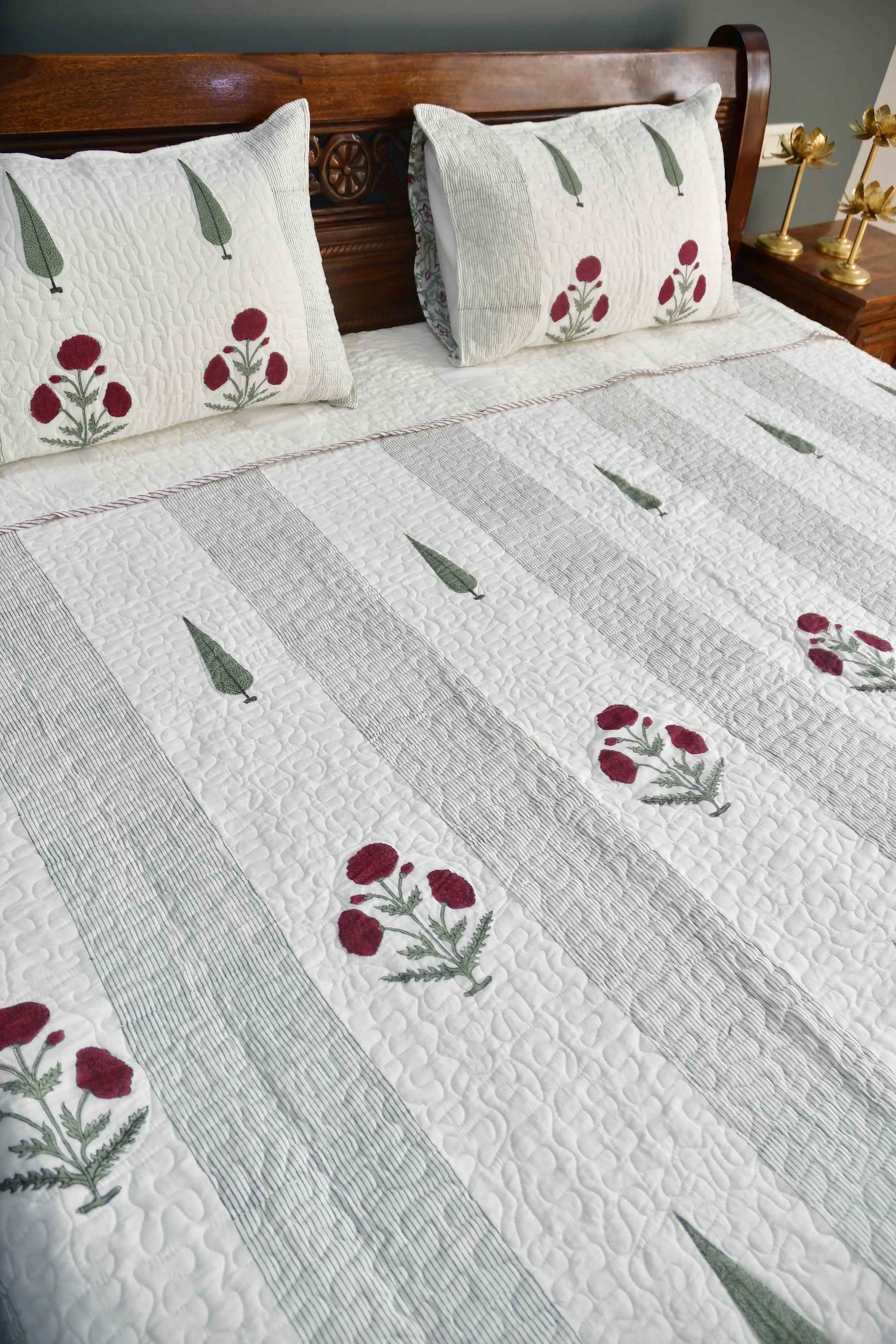 Red Poppy Quilted Bedcover | Premium luxury