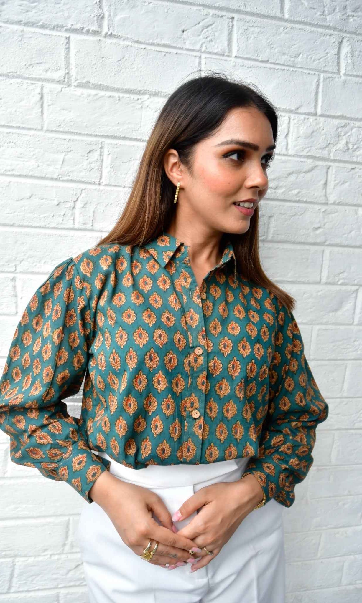 Beetle Green Classic Buta Cotton Shirt