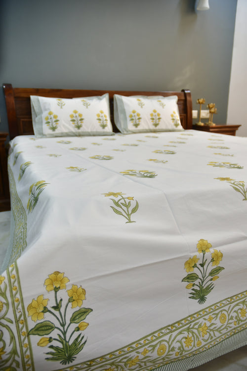 Yellow Buta Bed sheet Hand block