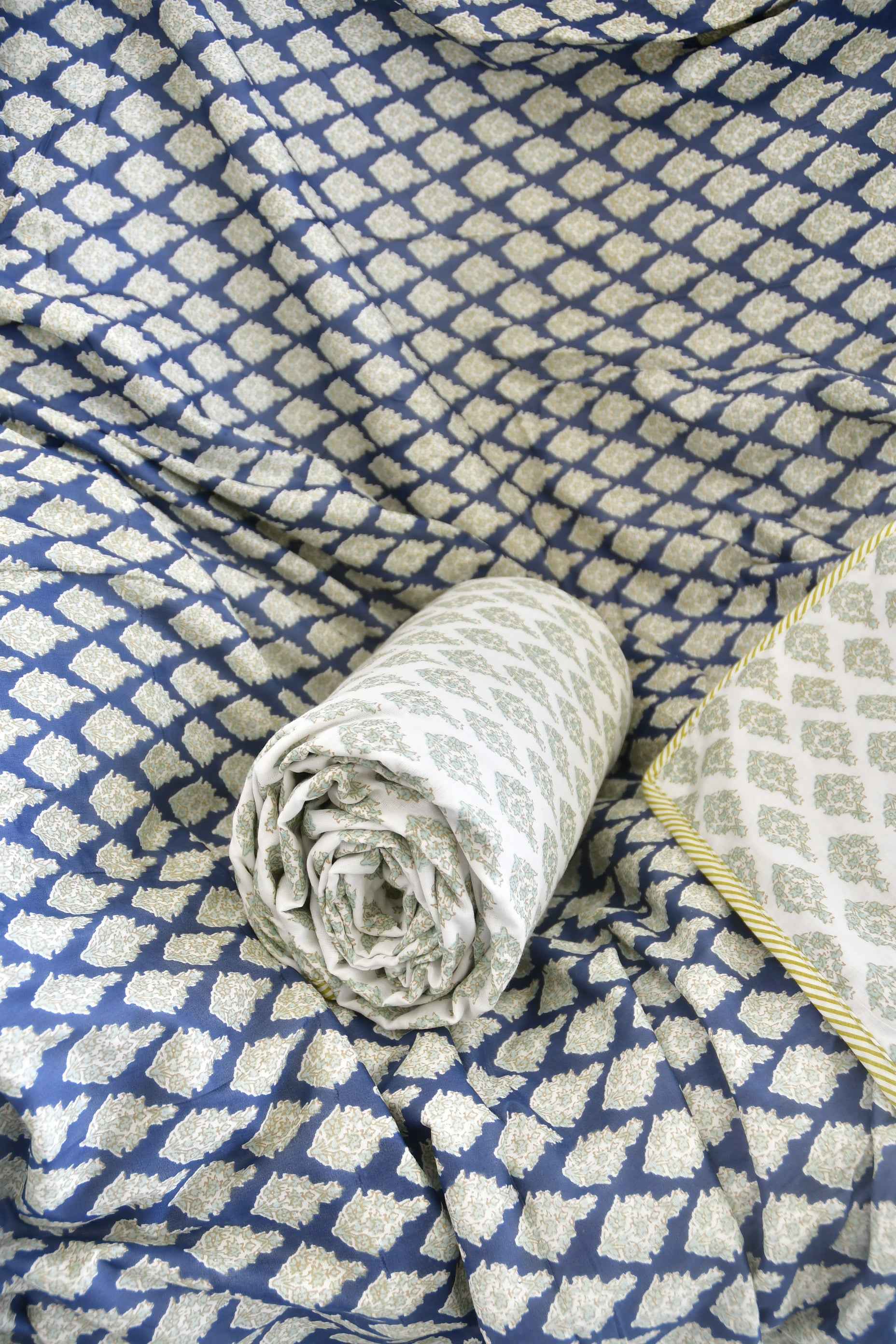 Deep Blue Bagru Print Dohar Handcrafted Comfort