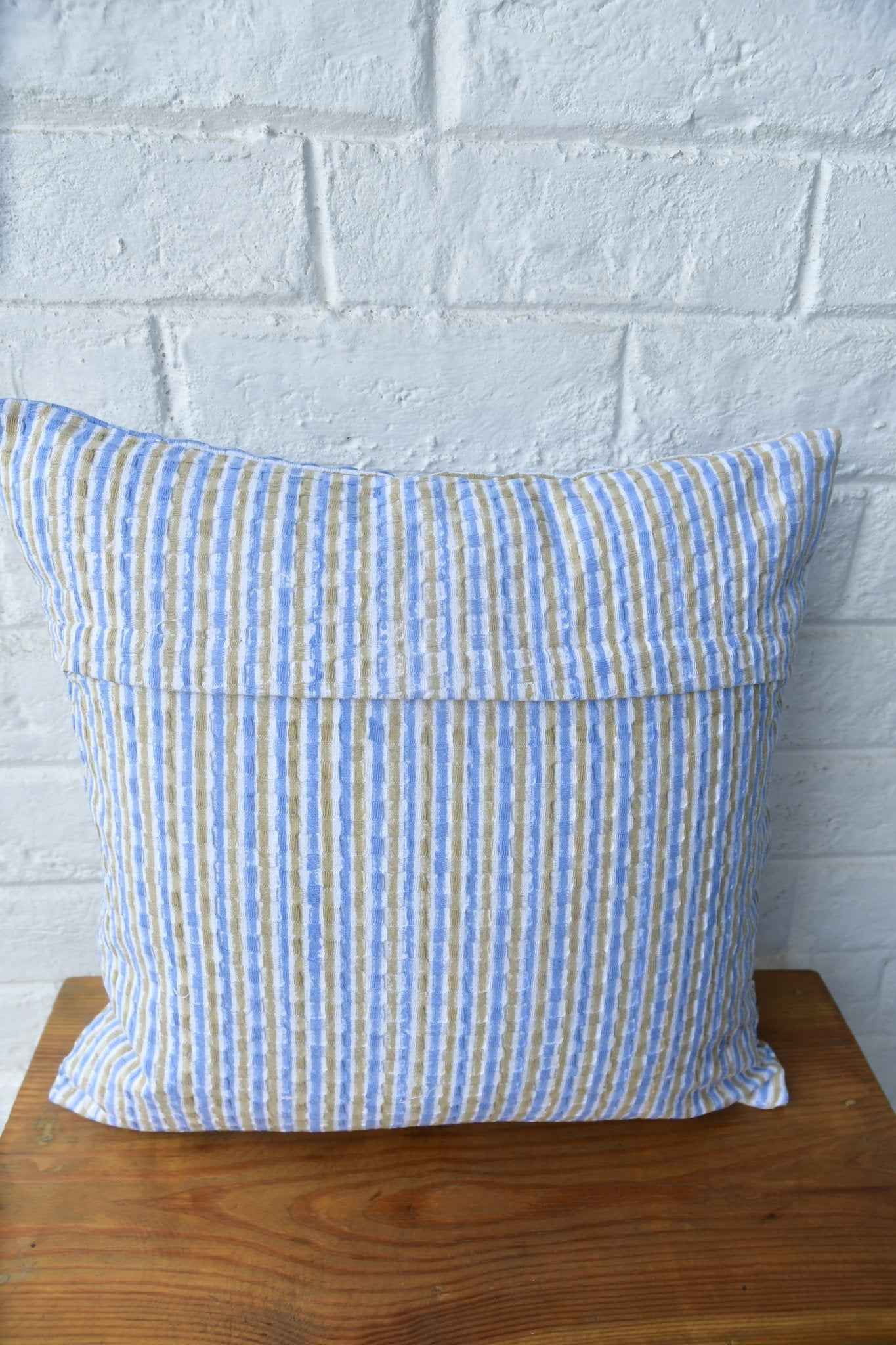 Elegant blue floral stripe handblock cushion cover