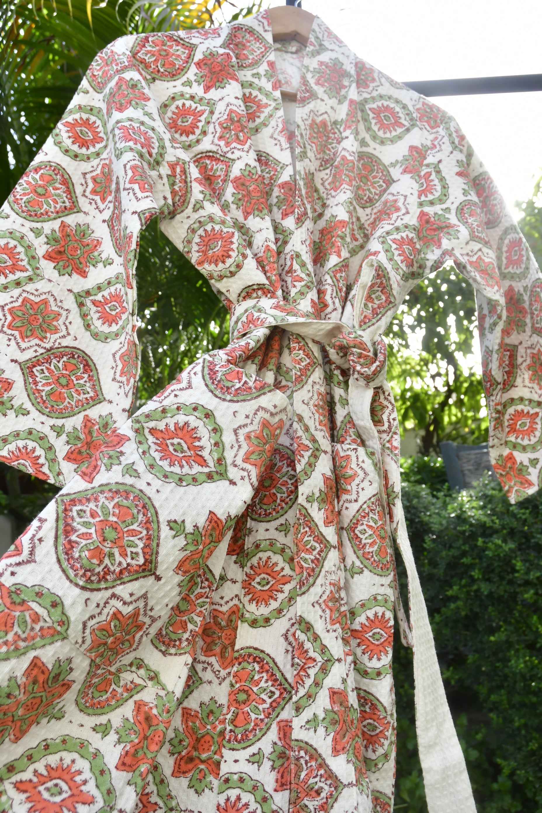 Floral Story waffle cotton bathrobe: soft & beautiful