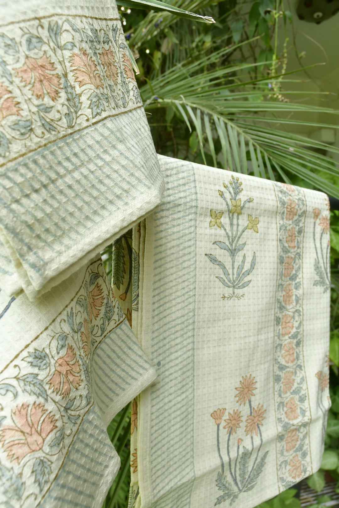 Saffron Buta on Beige Bath & Hand Towel Set